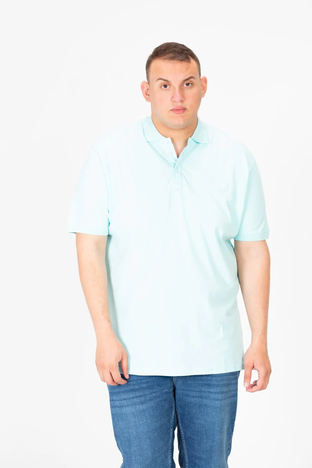Mens Big Size Basic Solid Polo T-Shirt With Badge Tomato And Short Sleeves - Image 5