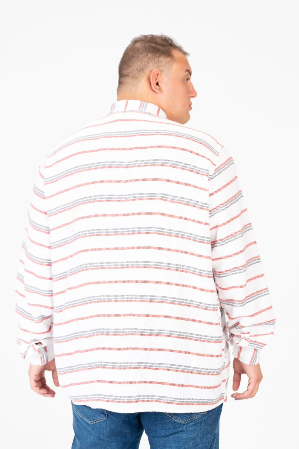 Men's Big Size Beige Striped Long Sleeved Shirt - Image 10