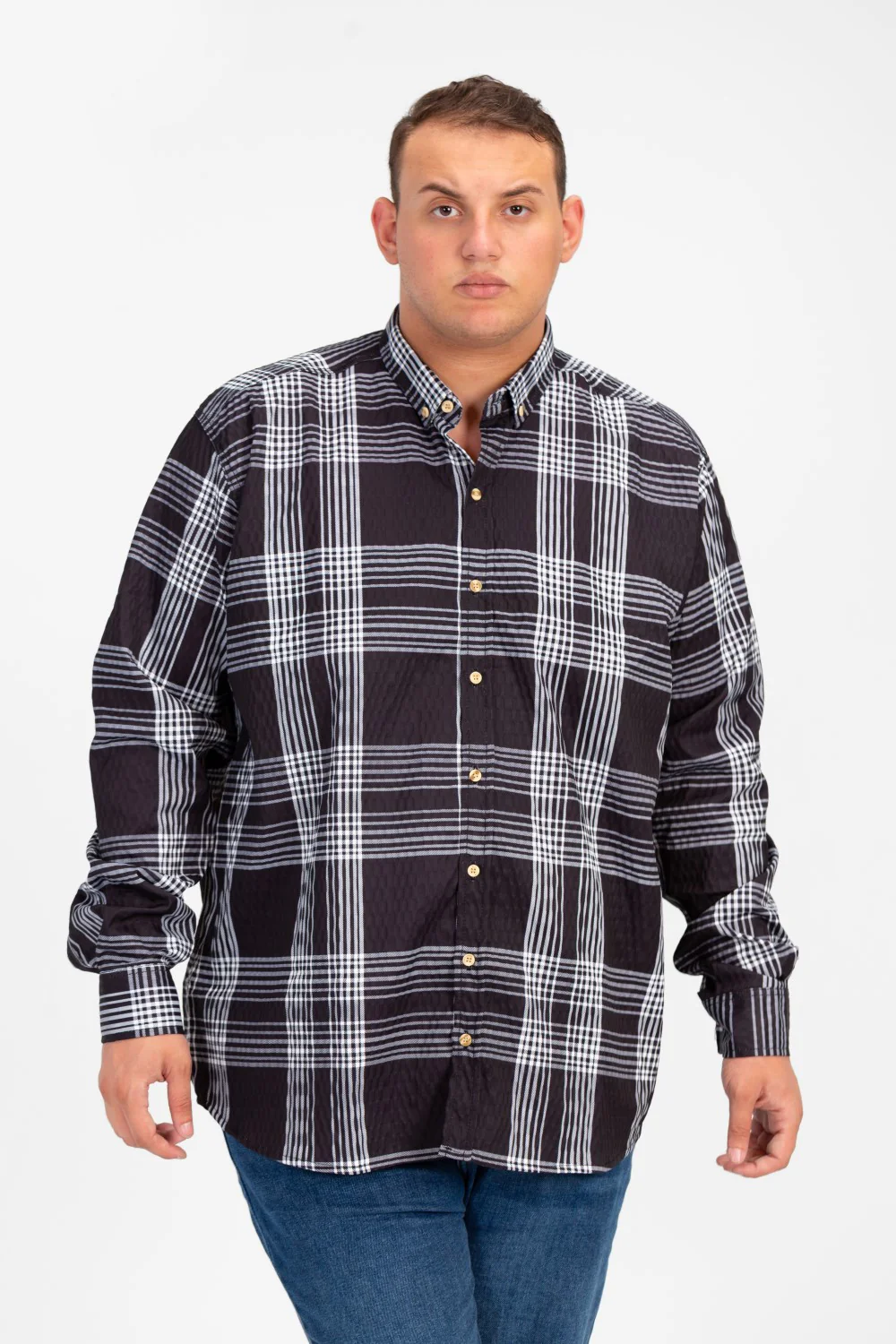 Men's Big size check Shirt With Collar And Long Sleeves - Image 5