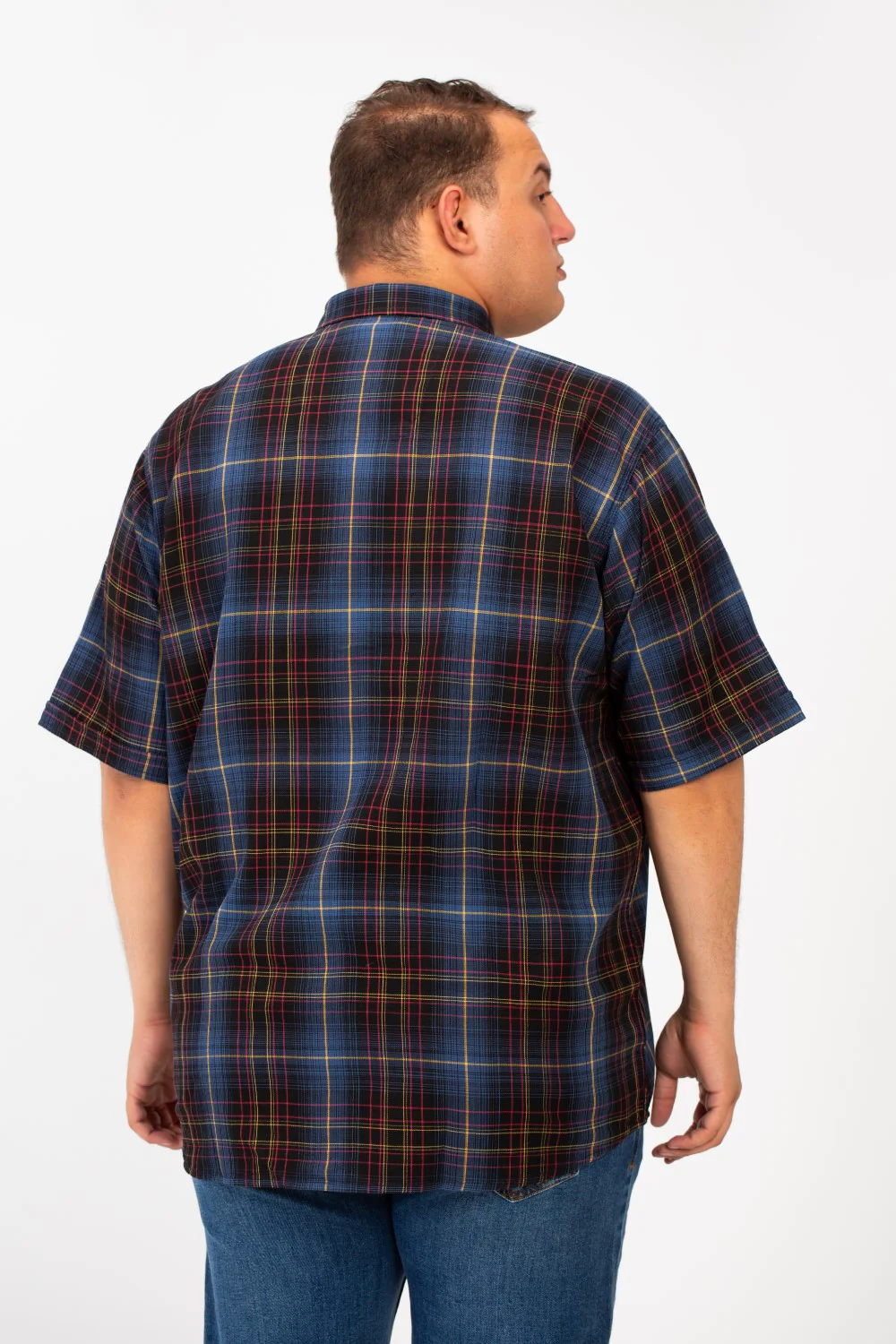 Men's Big Size Checked Full Front Buttons Shirt With Short Sleeves - Image 2