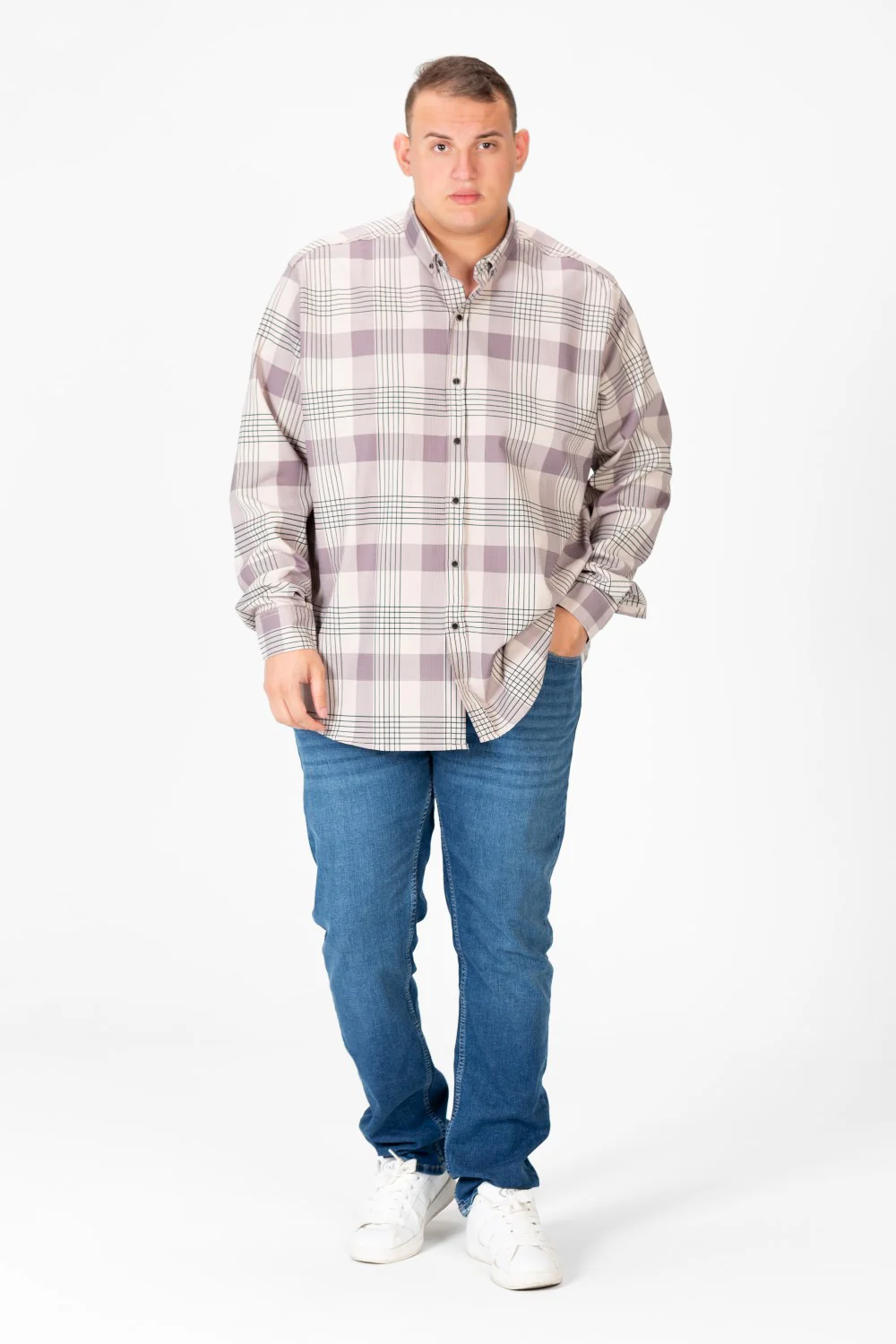 Men's Big Size Checked Long Sleeved Shirt - Image 4