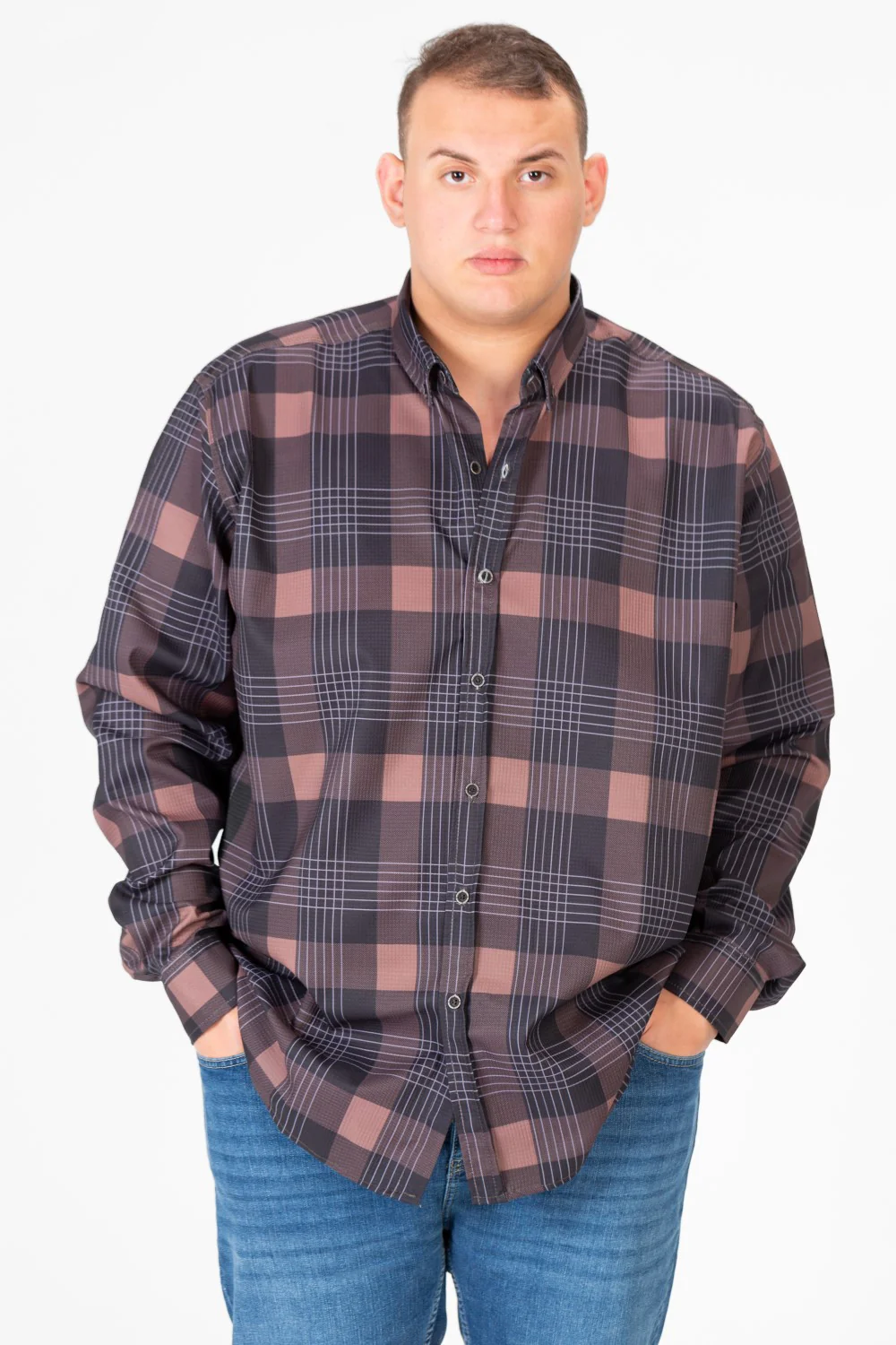 Men's Big Size Checked Long Sleeved Shirt - Image 5