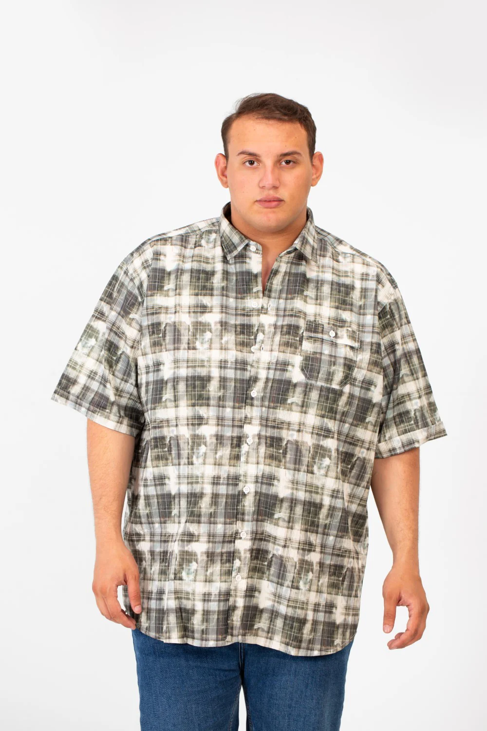 Men's Big Size Checked Printed Half Sleeved Shirt With Front Pocket - Image 5