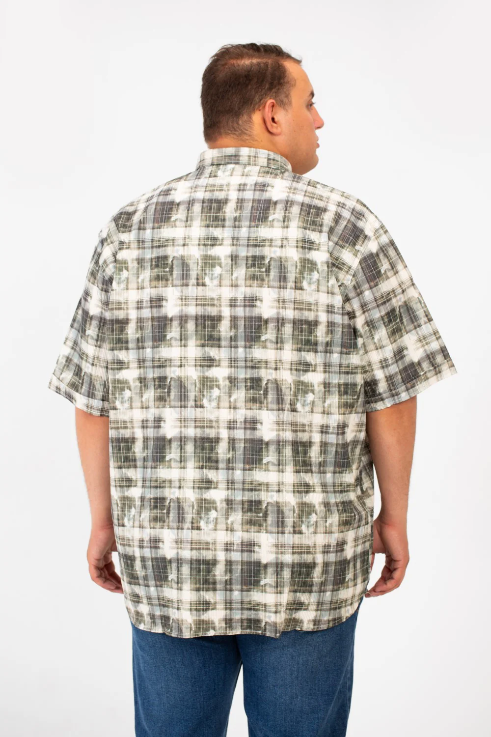 Men's Big Size Checked Printed Half Sleeved Shirt With Front Pocket - Image 6
