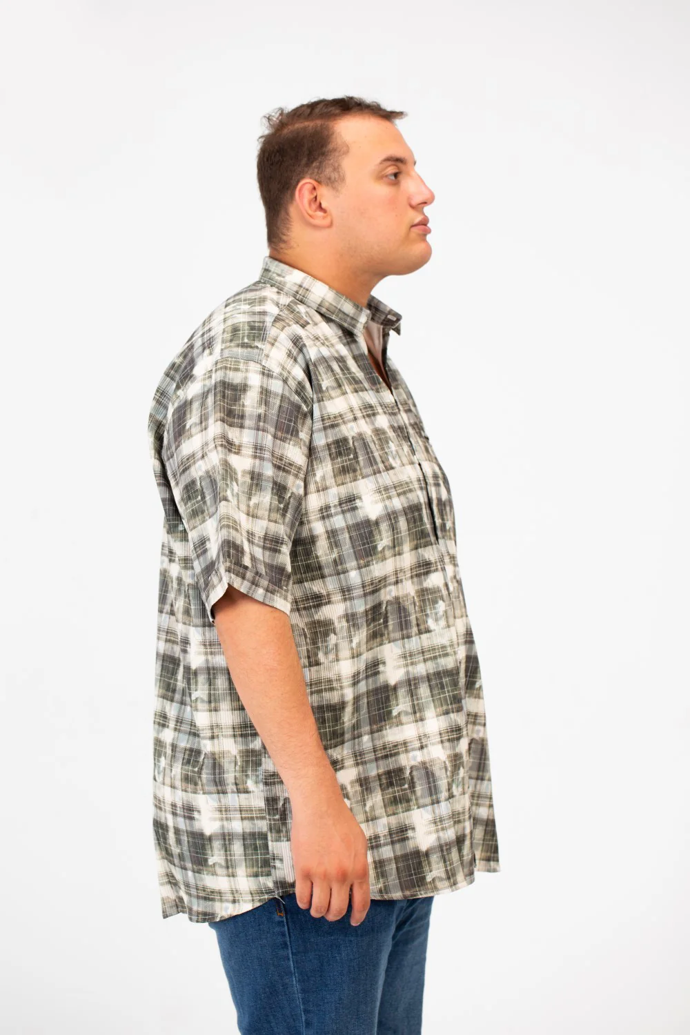 Men's Big Size Checked Printed Half Sleeved Shirt With Front Pocket - Image 7