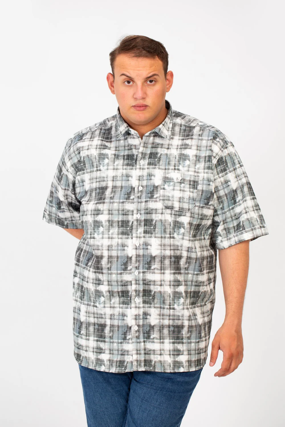 Men's Big Size Checked Printed Half Sleeved Shirt With Front Pocket - Image 9