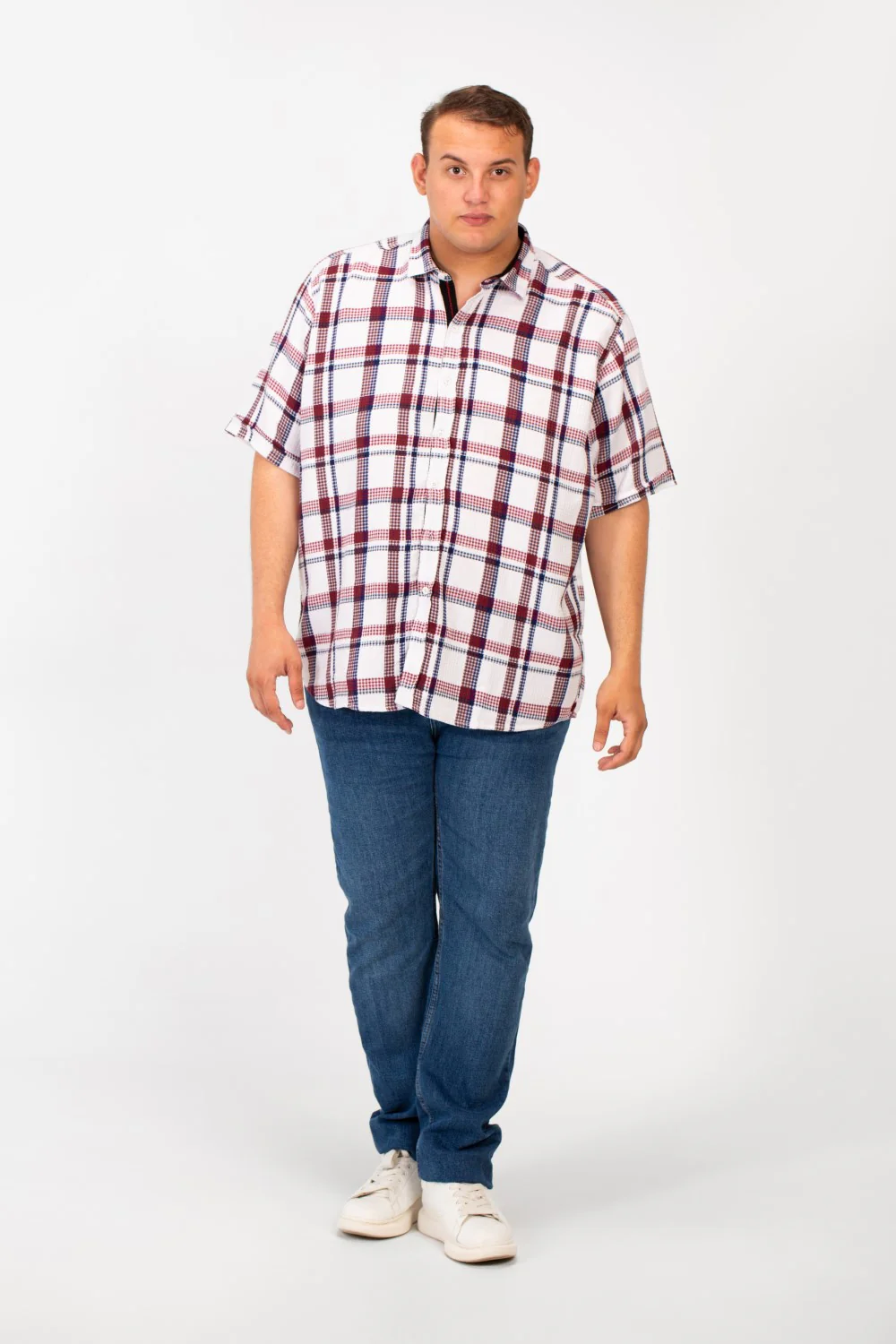 Men's Big Size Checked Shirt With Short Sleeves And Full Front Buttons - Image 12