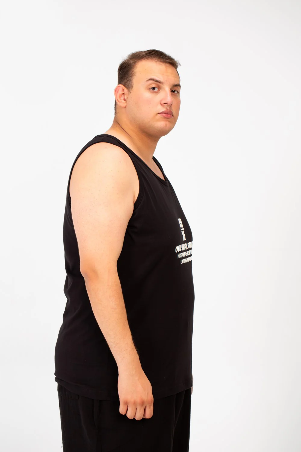 Men's Big Size Cut T-shirt With A Wide Collar And A Front Text Print - Image 3