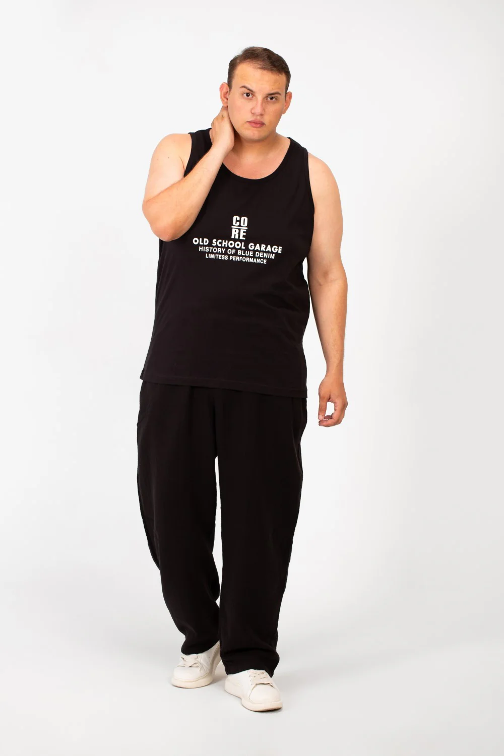 Men's Big Size Cut T-shirt With A Wide Collar And A Front Text Print - Image 4
