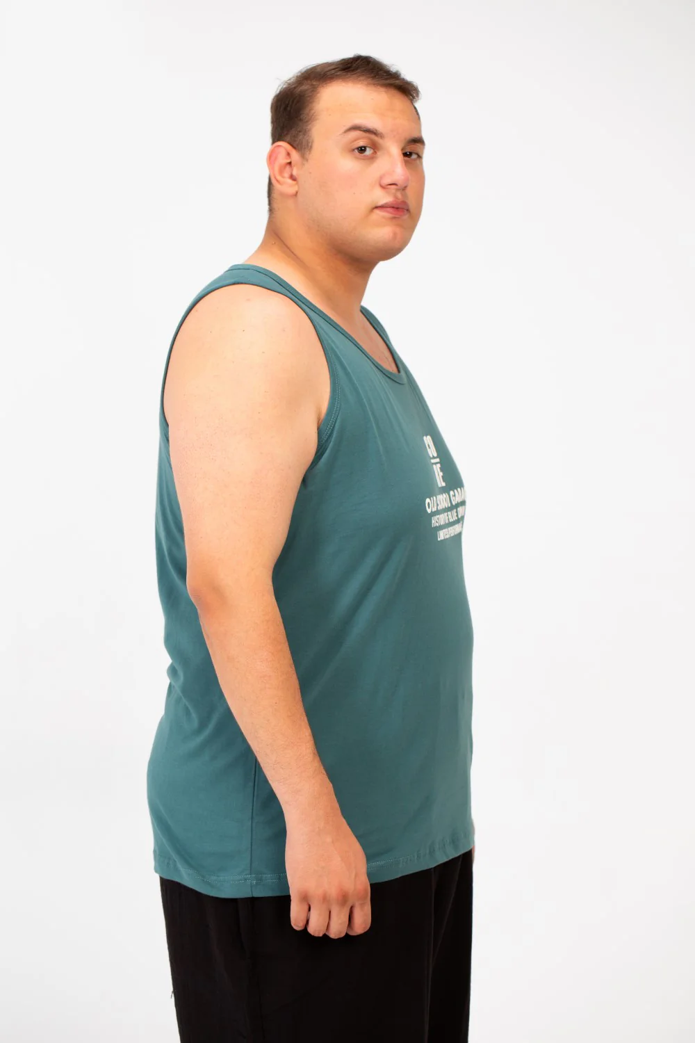 Men's Big Size Cut T-shirt With A Wide Collar And A Front Text Print - Image 7