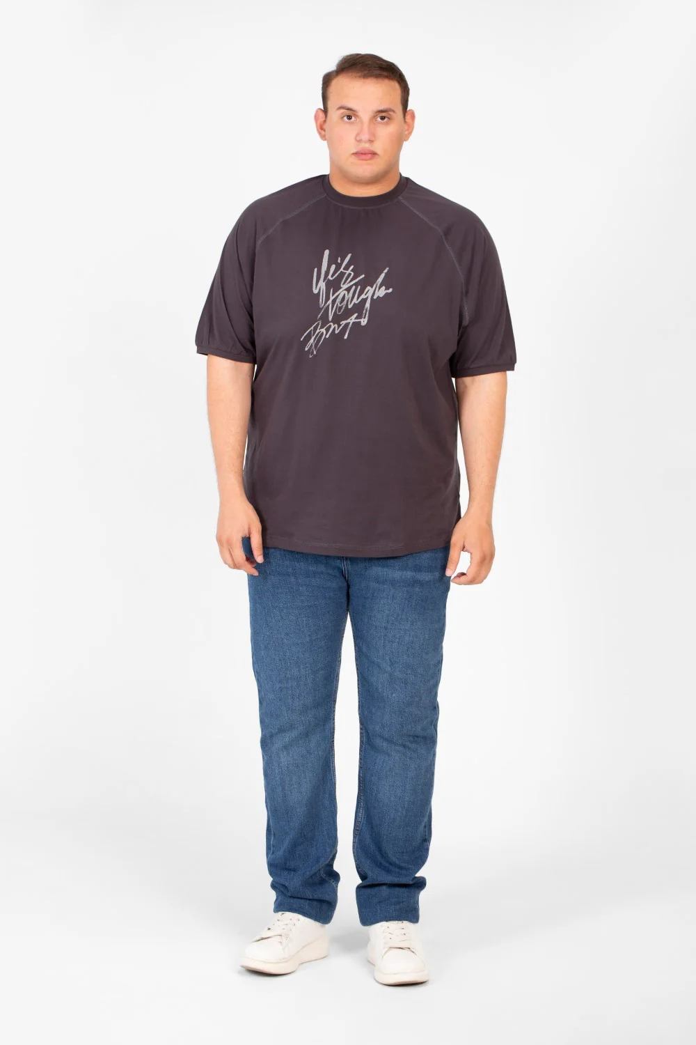 Men's Big Size Front Print T-shirt With Short Sleeves And A Round Neck - Image 4