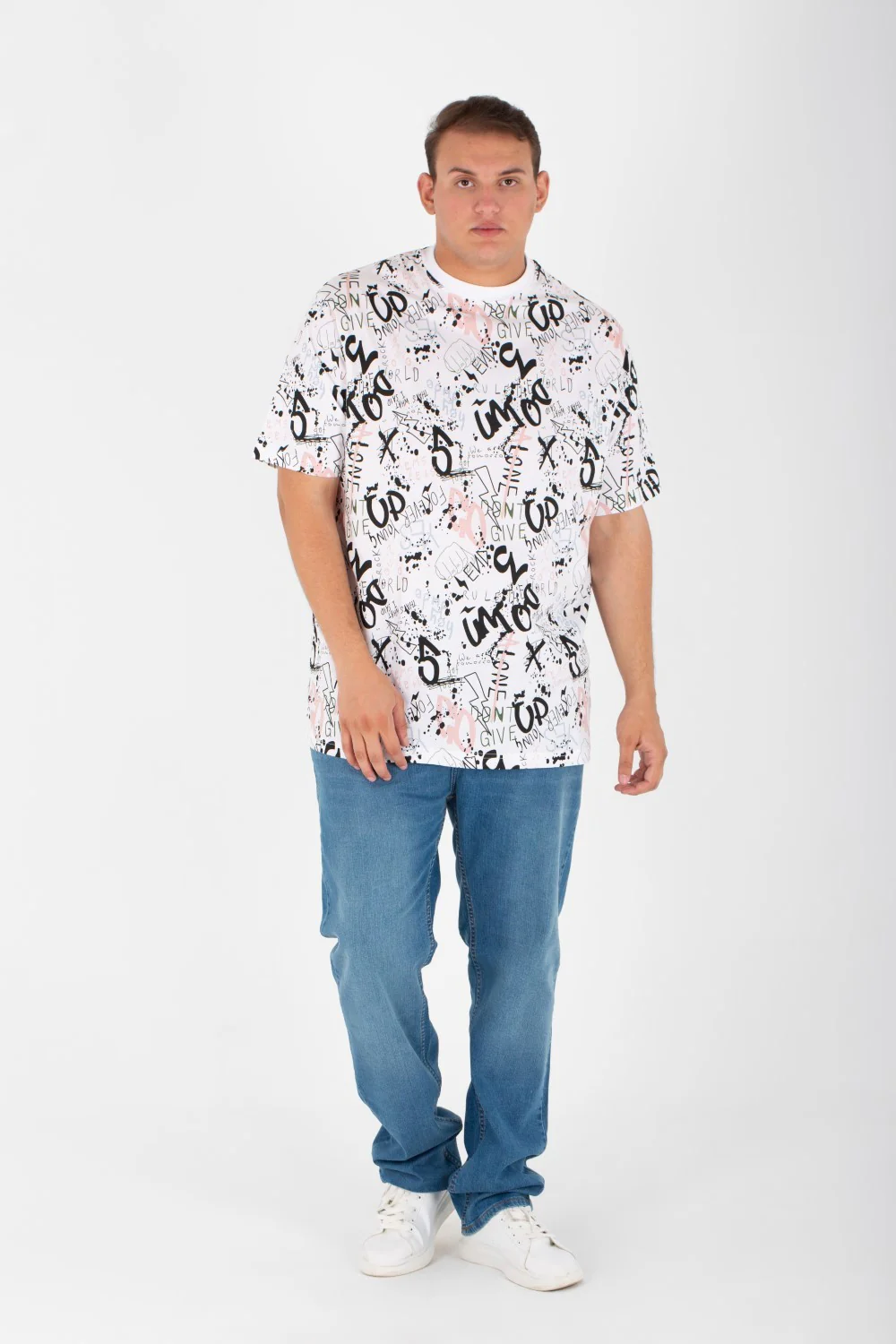 Men's Big Size Full Print T-shirt With Round Neck And Short Sleeves - Image 4