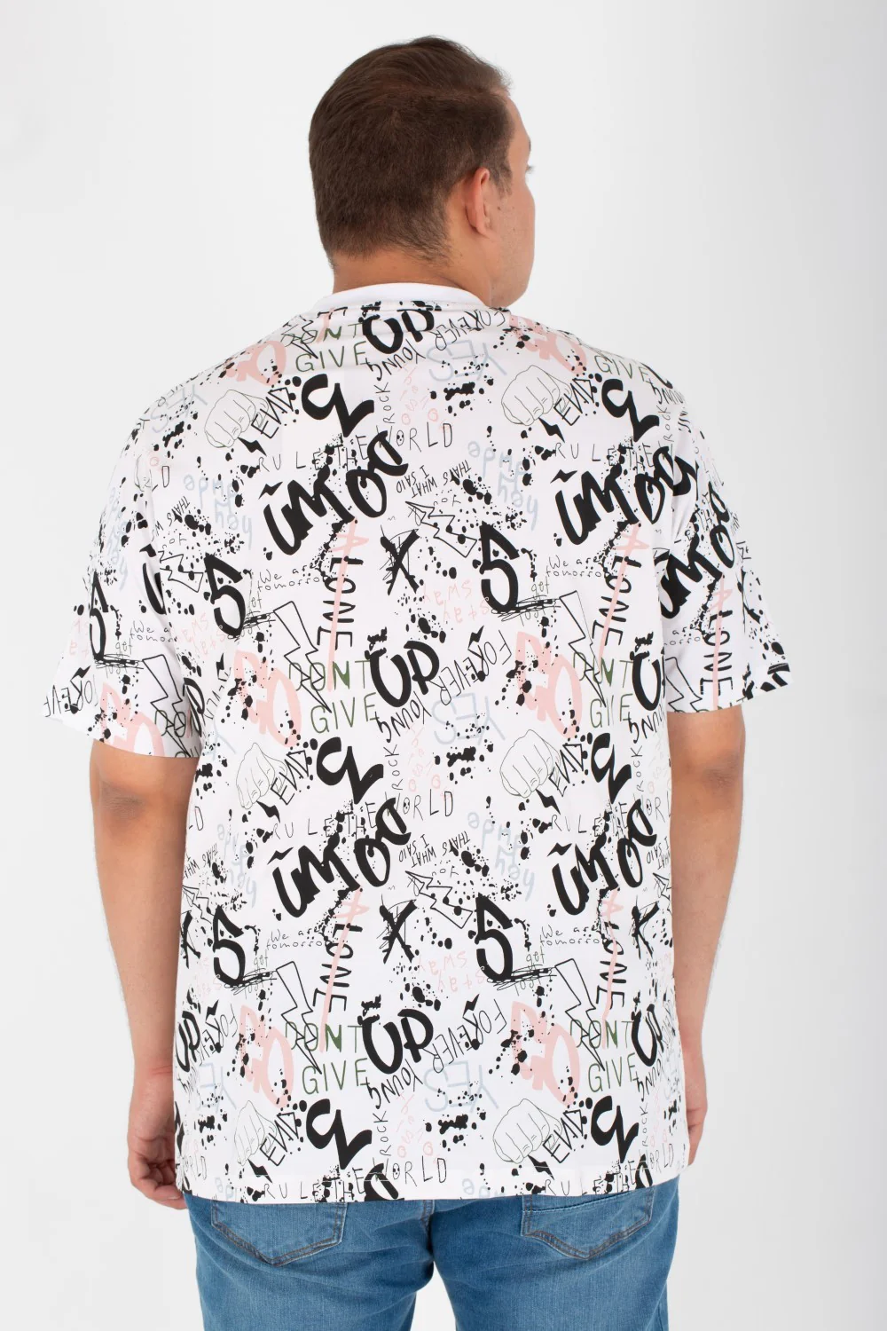 Men's Big Size Full Print T-shirt With Round Neck And Short Sleeves - Image 5