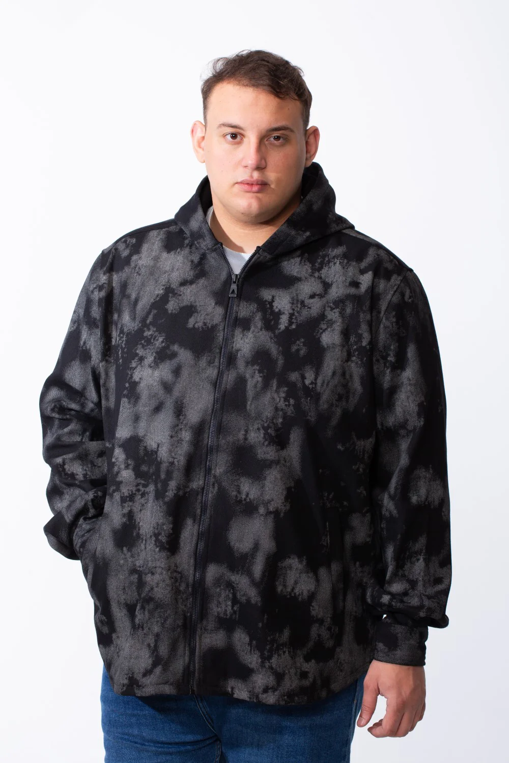 Men's Big Size Full Zip All Over Acid Wash Tie Dye Pattern Side Pockets Hooded Moder0n Streetwear Look Tomato Store Jacket