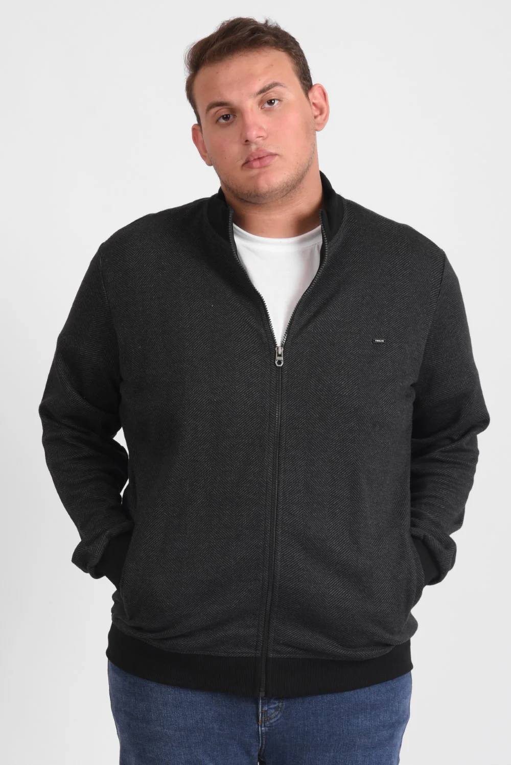 Men's Big Size Full Zipper Padded Basic Melton High Neck Sweatshirt With Unique Style