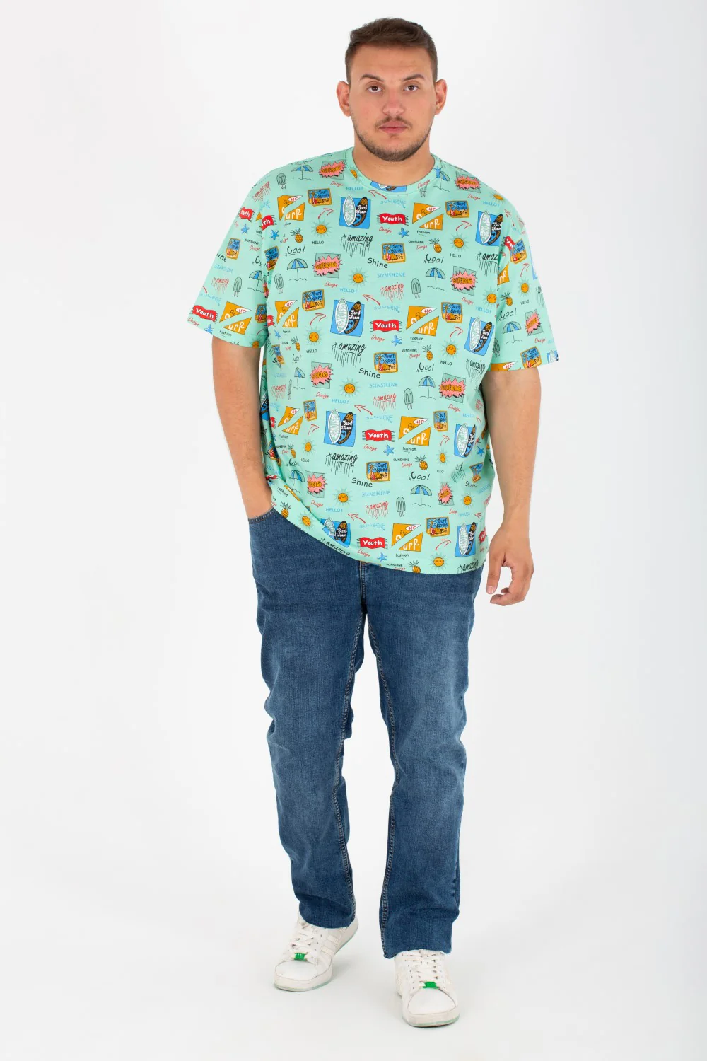 Mens Big Size half sleeves Round T-Shirt With Full Print