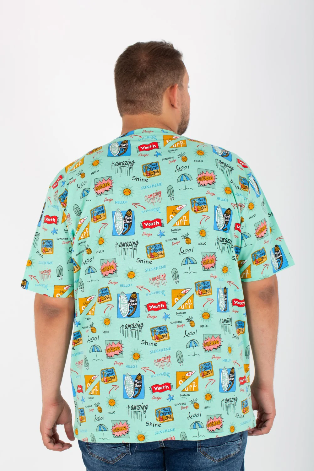Mens Big Size half sleeves Round T-Shirt With Full Print - Image 2
