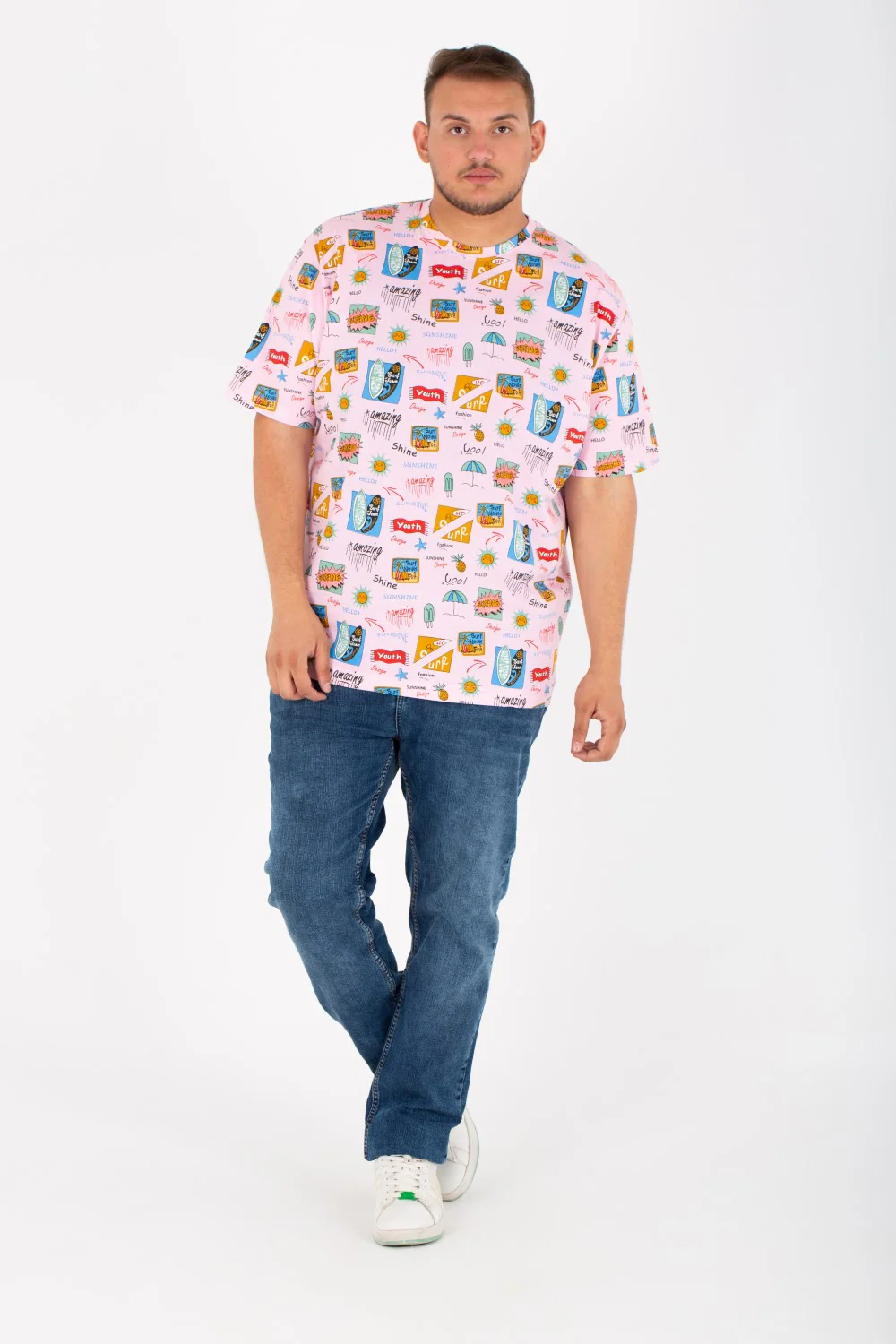 Mens Big Size half sleeves Round T-Shirt With Full Print - Image 4