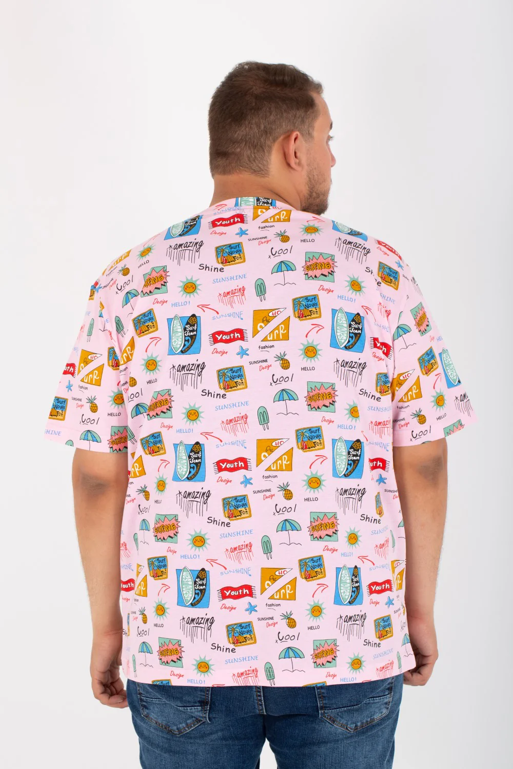 Mens Big Size half sleeves Round T-Shirt With Full Print - Image 5