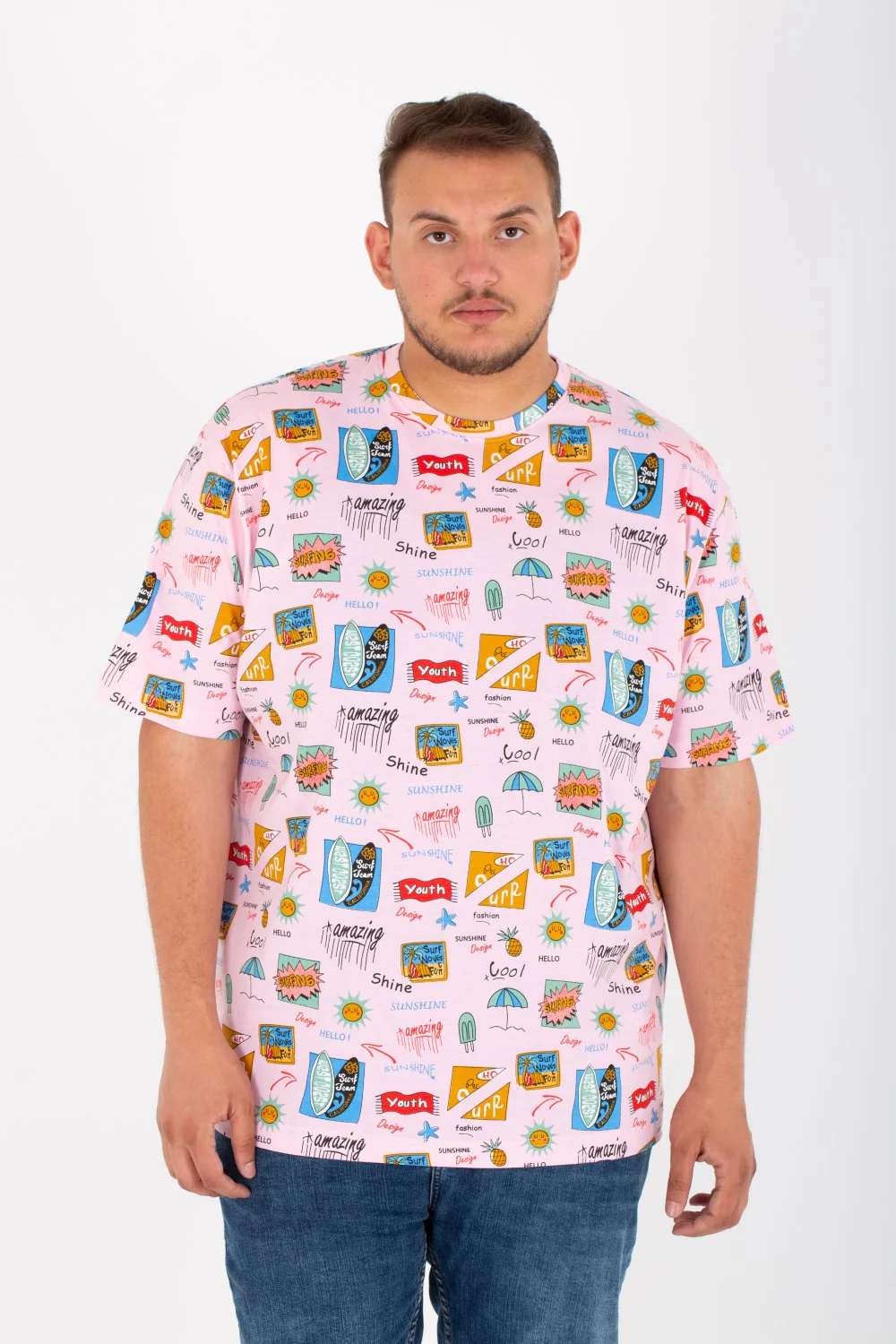 Mens Big Size half sleeves Round T-Shirt With Full Print - Image 6