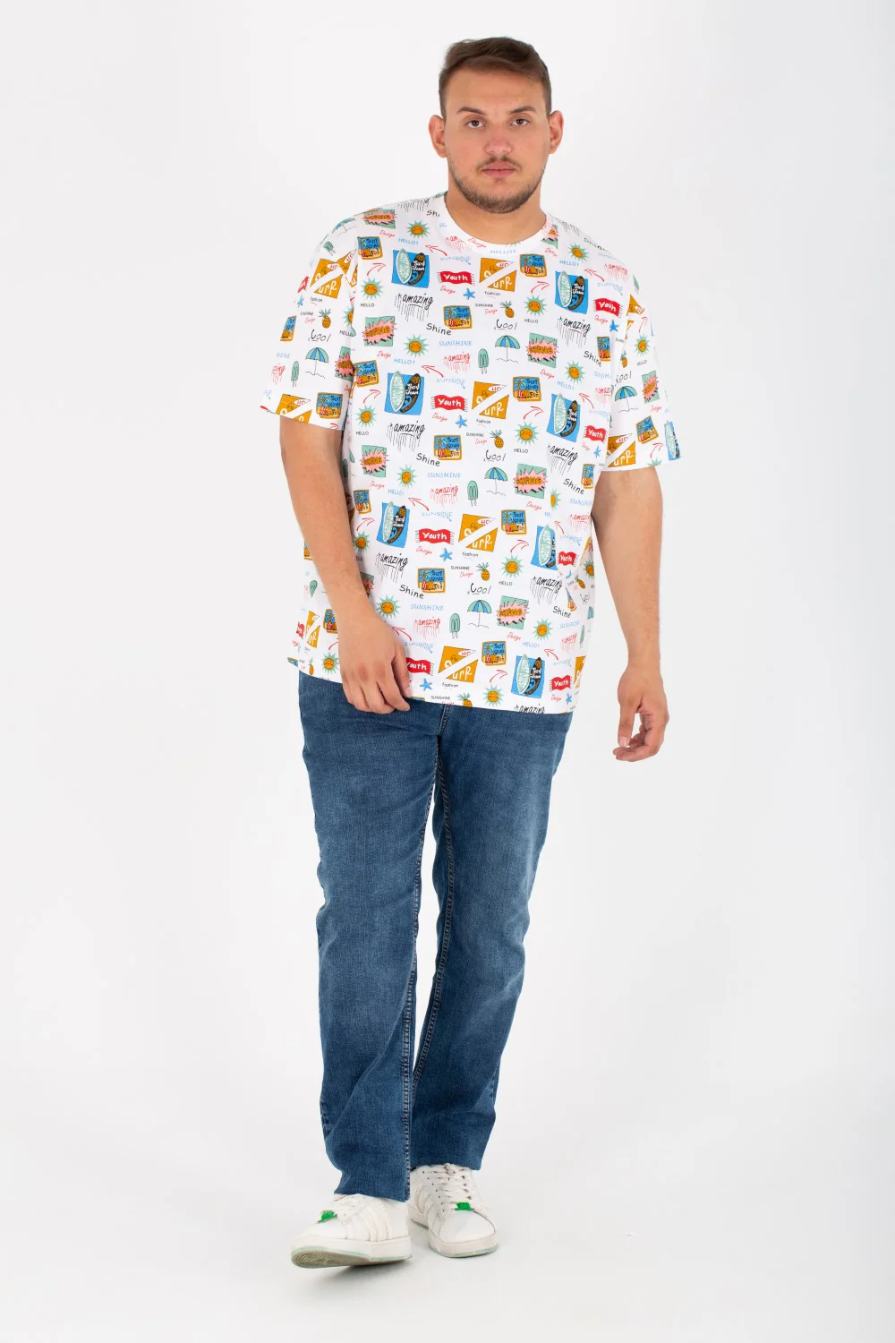 Mens Big Size half sleeves Round T-Shirt With Full Print - Image 7