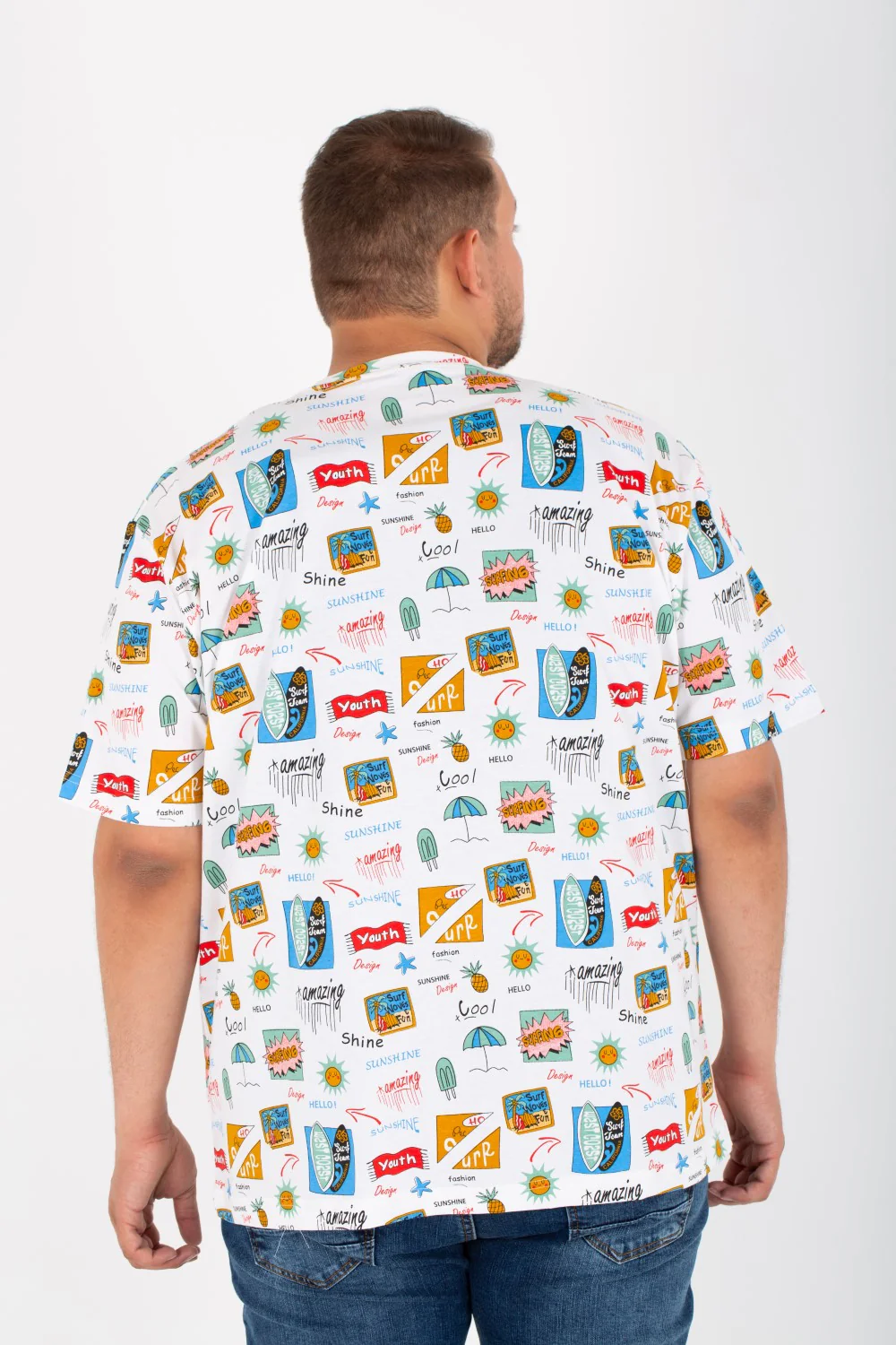 Mens Big Size half sleeves Round T-Shirt With Full Print - Image 8
