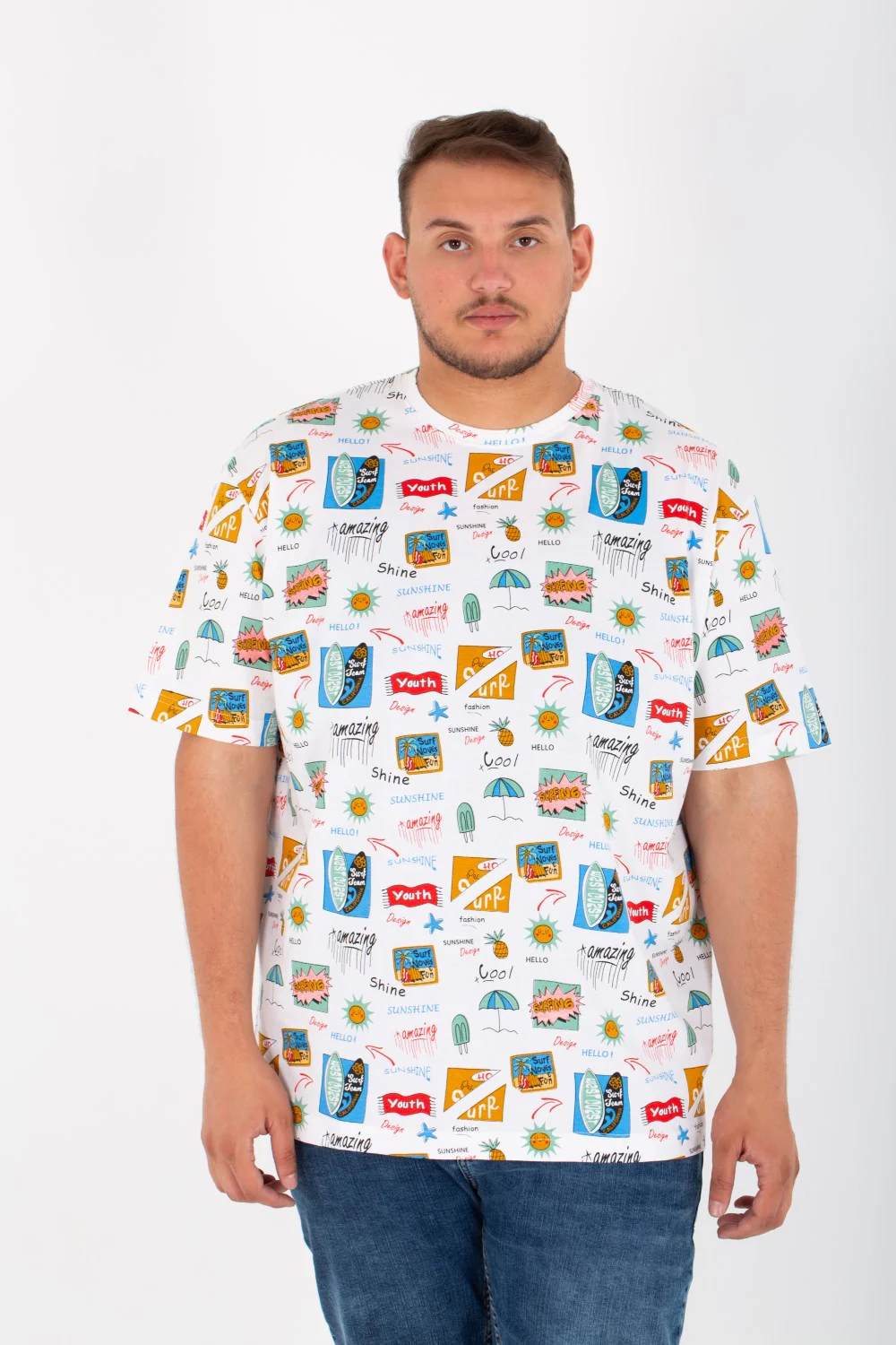 Mens Big Size half sleeves Round T-Shirt With Full Print - Image 9