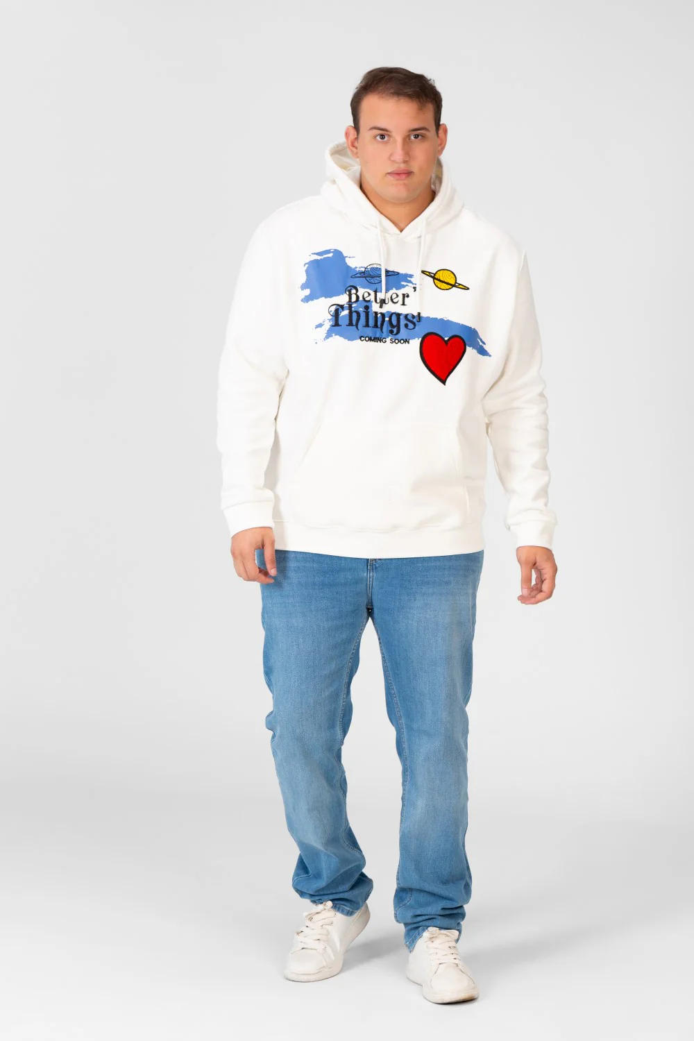 Men's Big Size Hoodie Sweatshirt With Front Print And Long Sleeves - Image 12