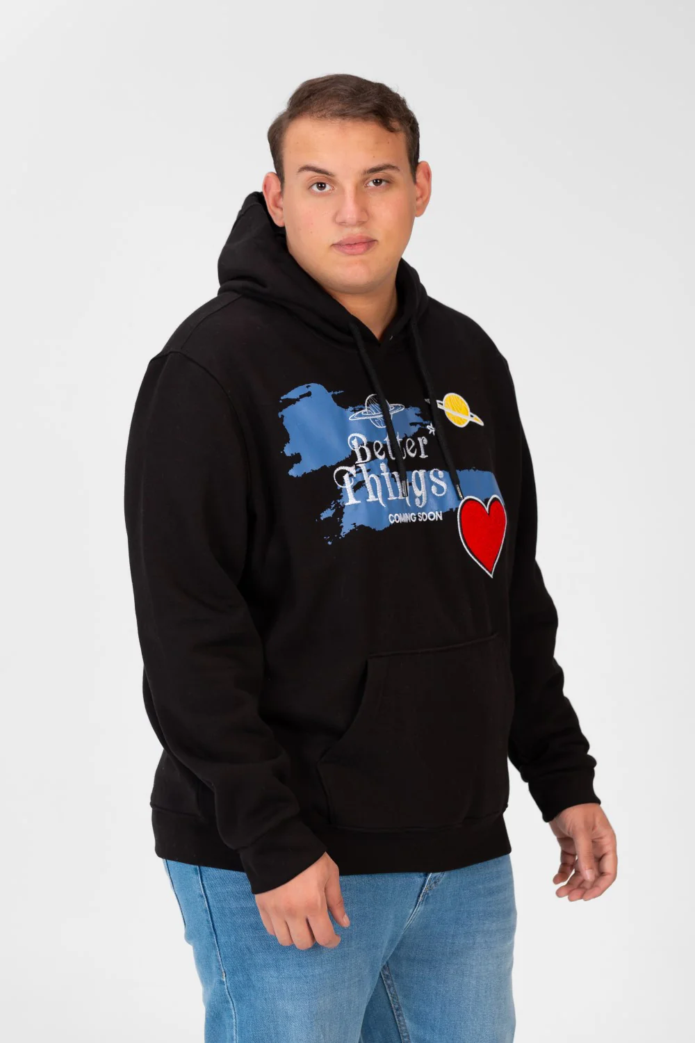 Men's Big Size Hoodie Sweatshirt With Front Print And Long Sleeves - Image 3