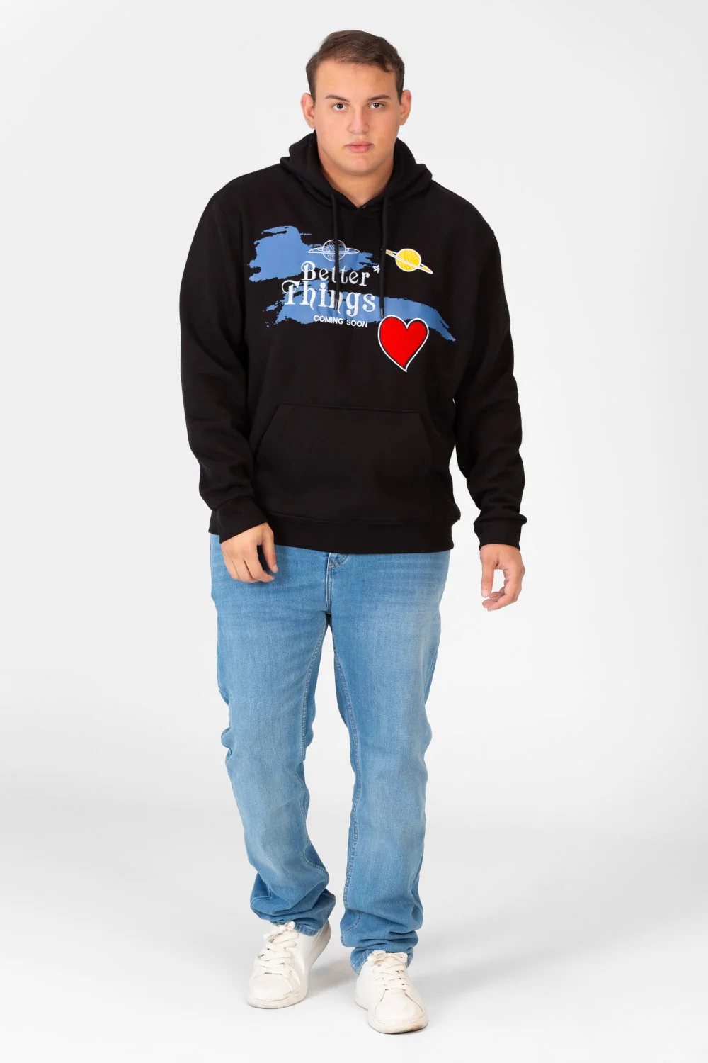 Men's Big Size Hoodie Sweatshirt With Front Print And Long Sleeves - Image 4