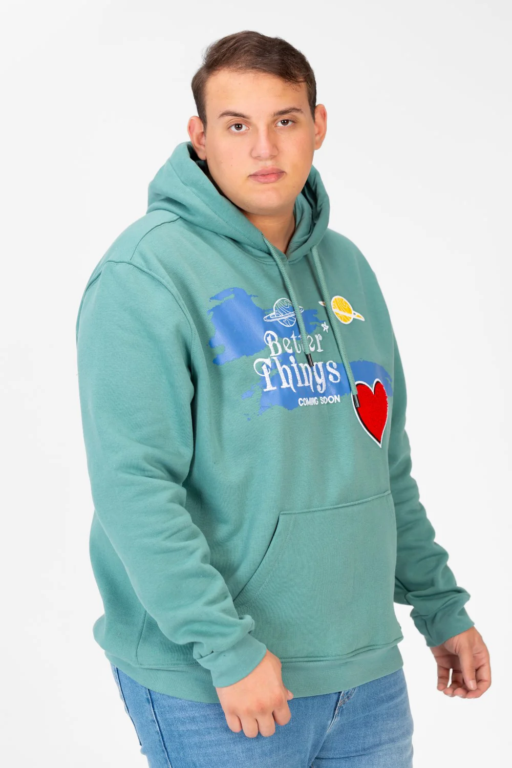 Men's Big Size Hoodie Sweatshirt With Front Print And Long Sleeves - Image 7