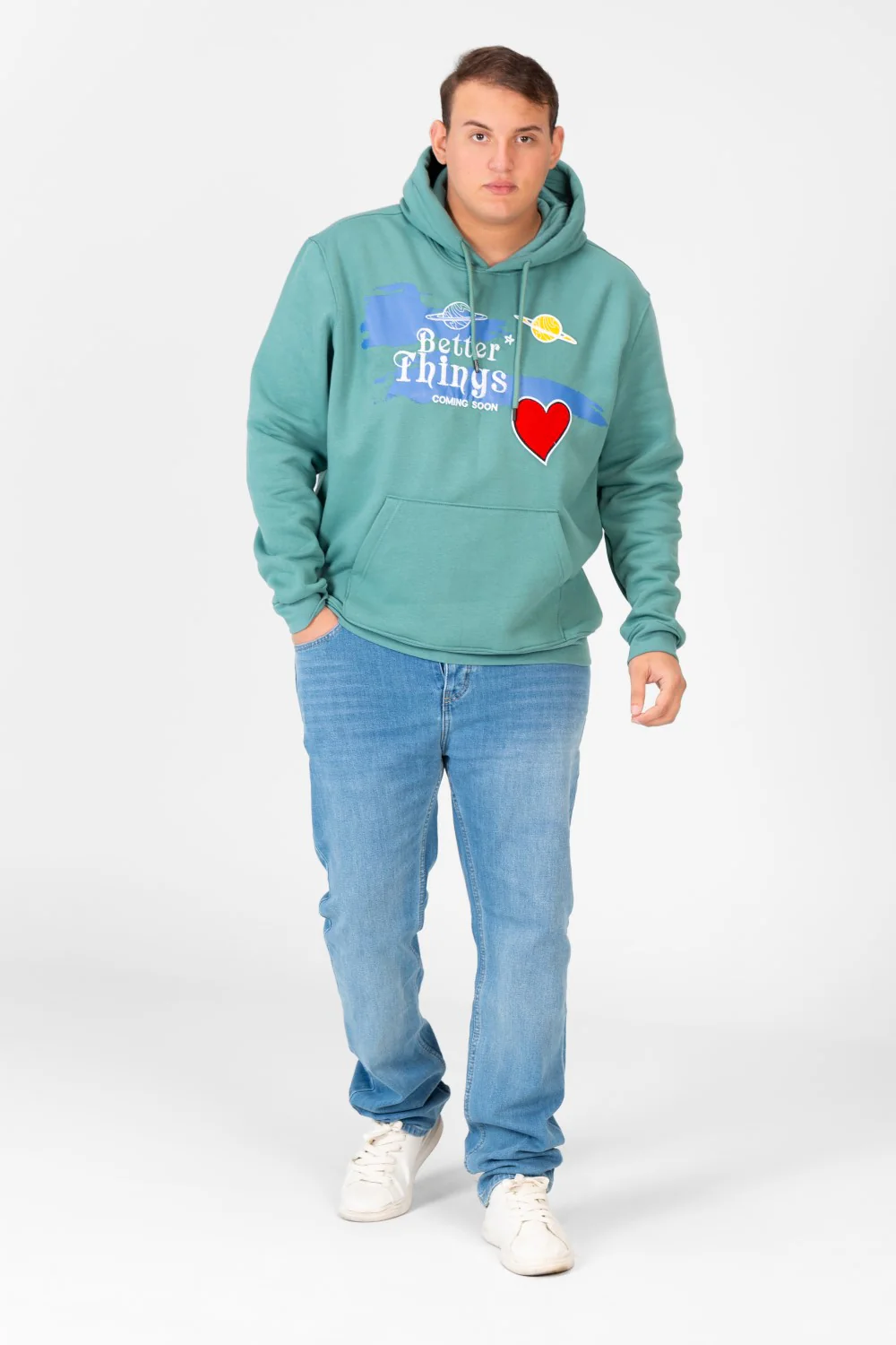 Men's Big Size Hoodie Sweatshirt With Front Print And Long Sleeves - Image 8