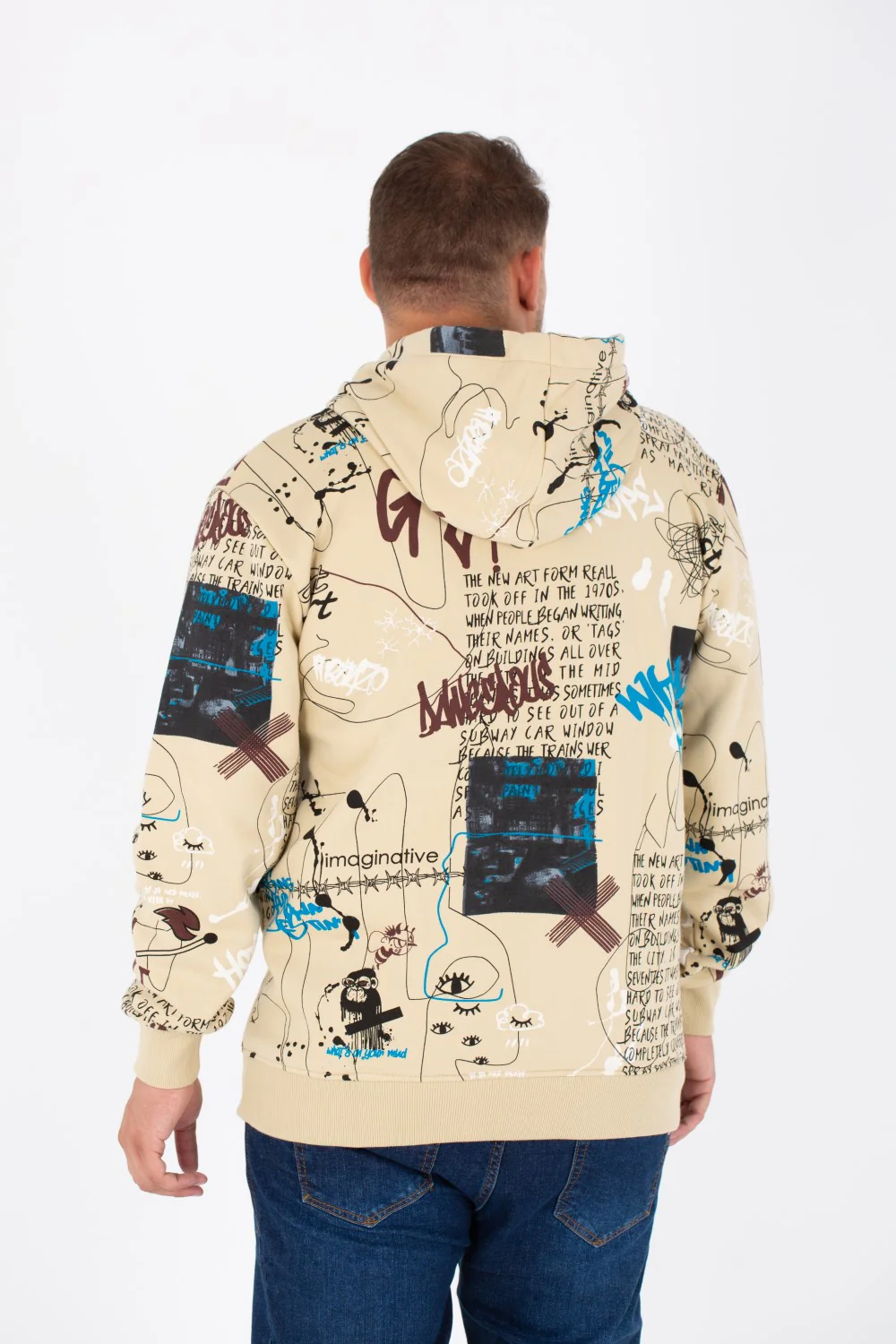 Men's Big Size Hoodie Sweatshirt With Full Print And Melton Material - Image 2