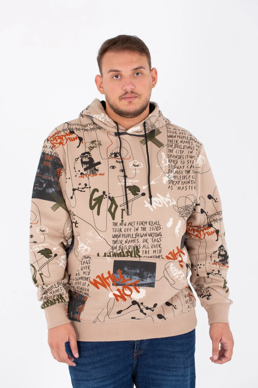 Men's Big Size Hoodie Sweatshirt With Full Print And Melton Material - Image 6