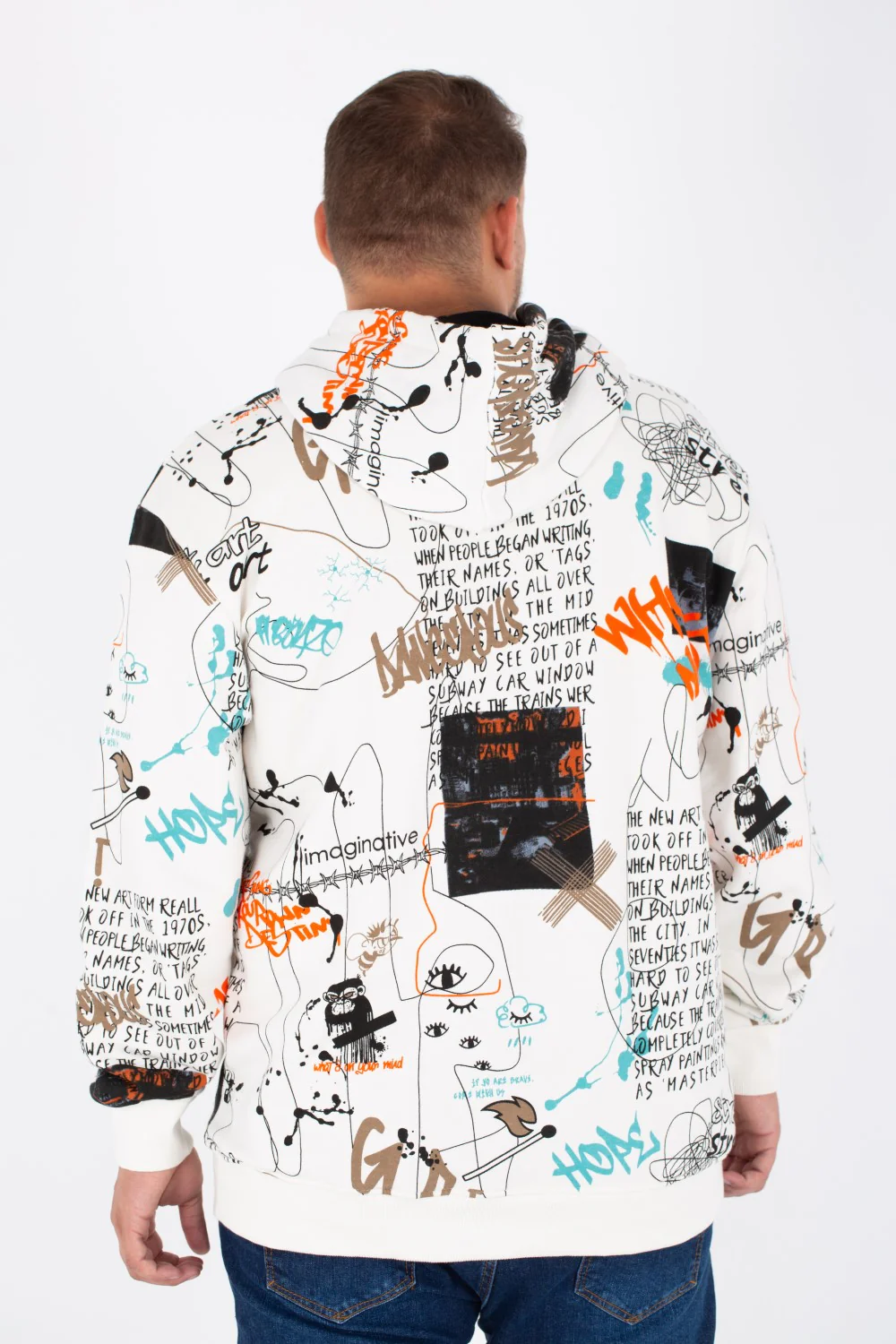 Men's Big Size Hoodie Sweatshirt With Full Print And Melton Material - Image 8