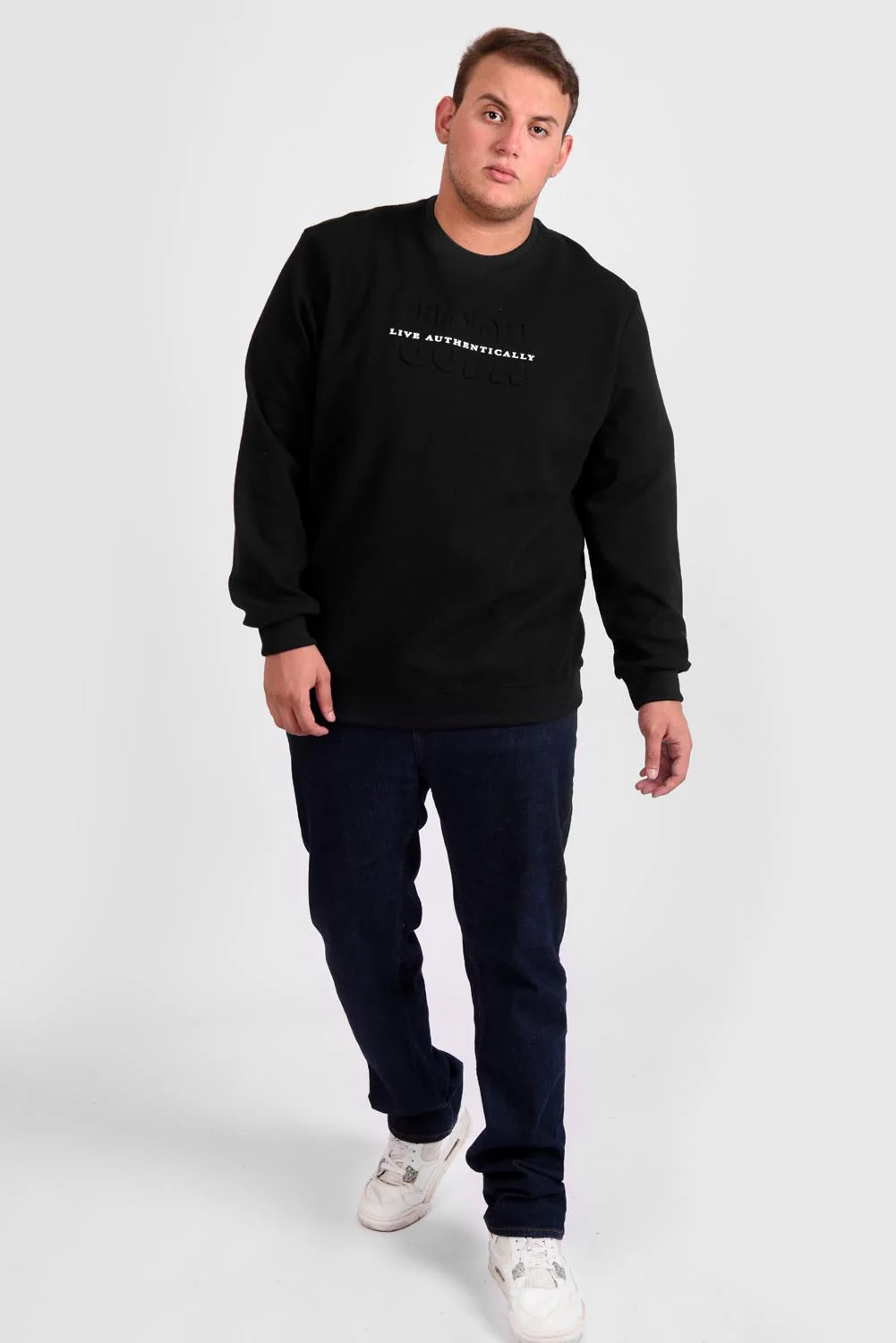 Men's Big Size Long Sleeve Rounded Neck Front Chest Printed Padded Melton Sweatshirt - Image 4