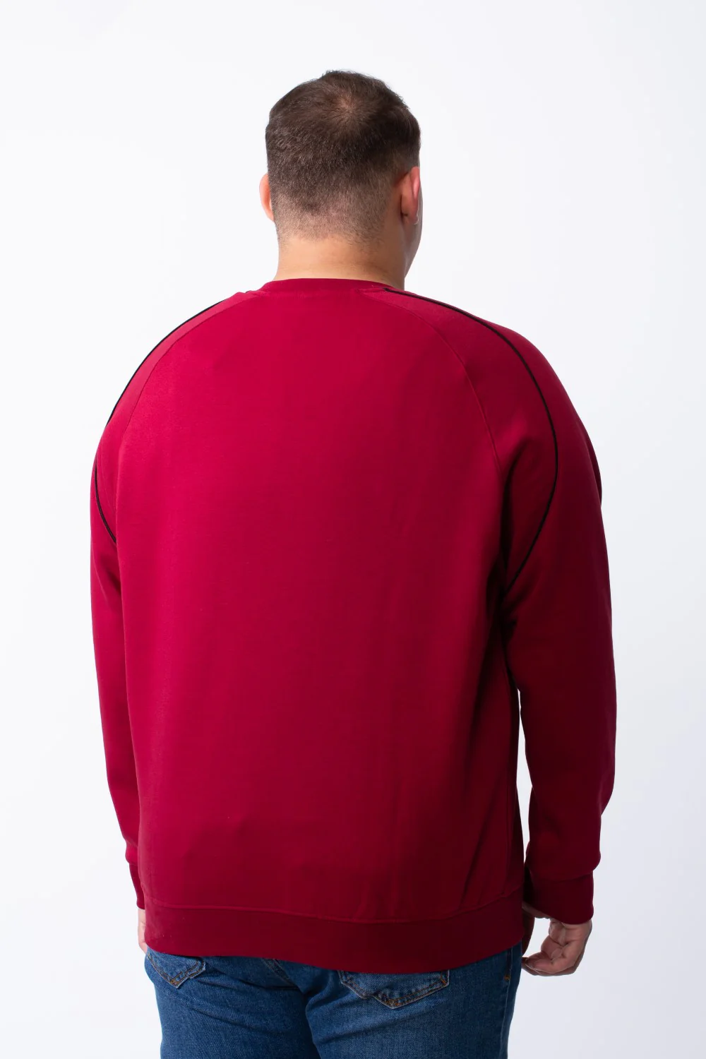 Men's Big Size Piping Details Along The Shoulders Crew Neckline Comfortable Fit Melton Sweatshirt - Image 10