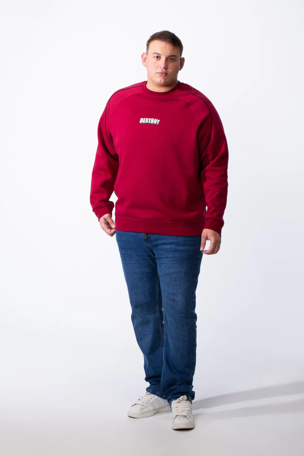 Men's Big Size Piping Details Along The Shoulders Crew Neckline Comfortable Fit Melton Sweatshirt - Image 11