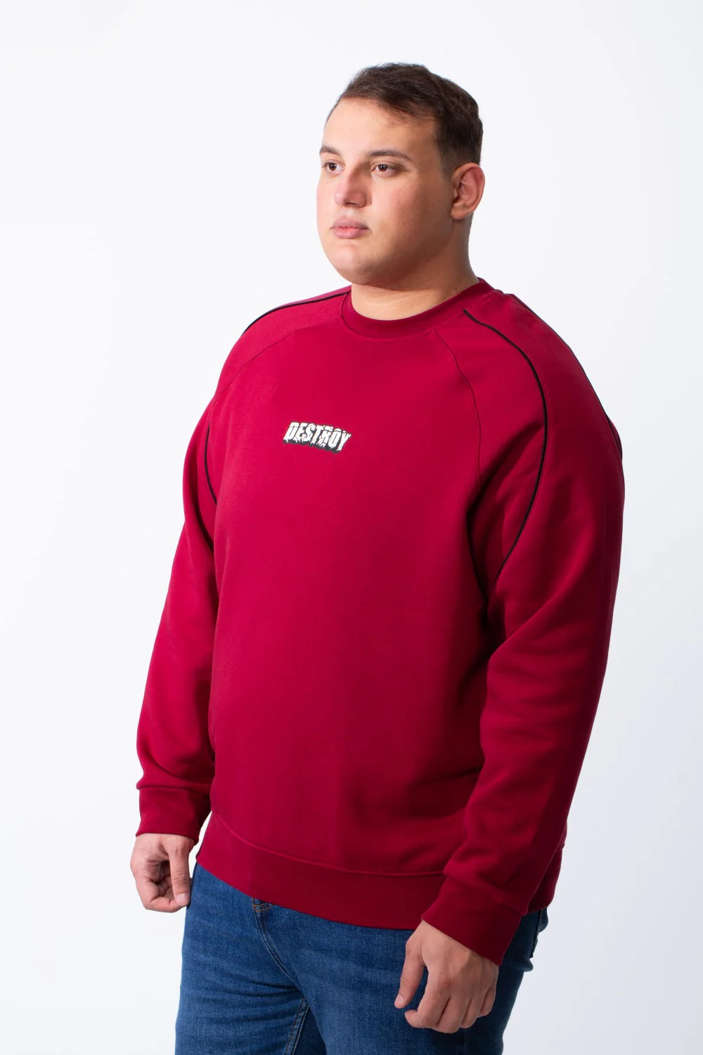 Men's Big Size Piping Details Along The Shoulders Crew Neckline Comfortable Fit Melton Sweatshirt - Image 12