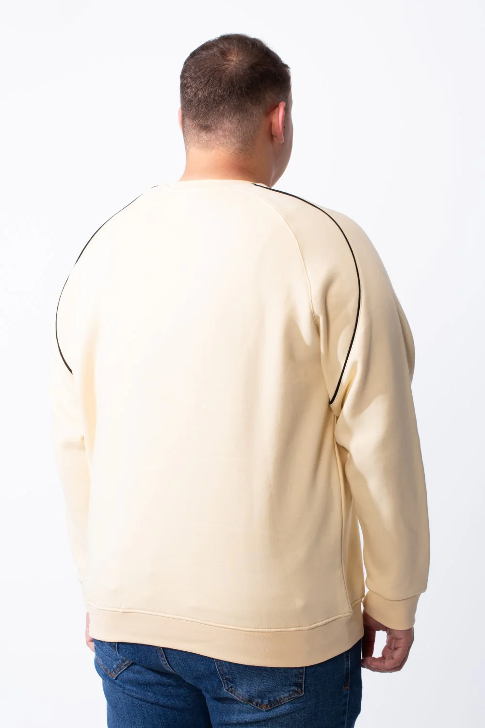 Men's Big Size Piping Details Along The Shoulders Crew Neckline Comfortable Fit Melton Sweatshirt - Image 2