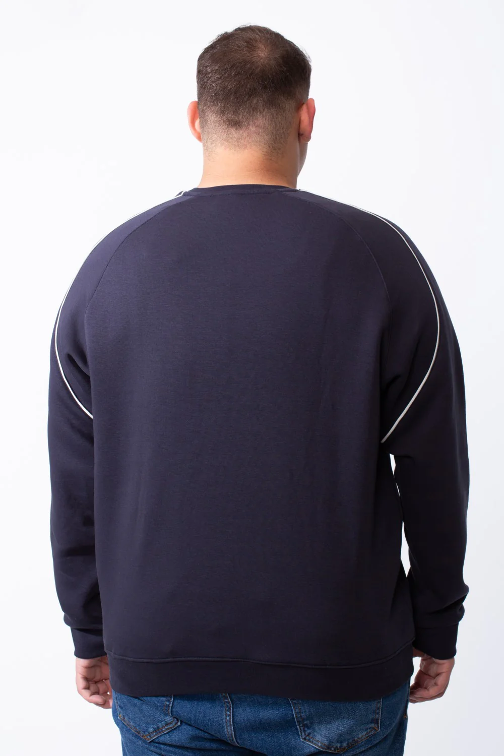 Men's Big Size Piping Details Along The Shoulders Crew Neckline Comfortable Fit Melton Sweatshirt - Image 6