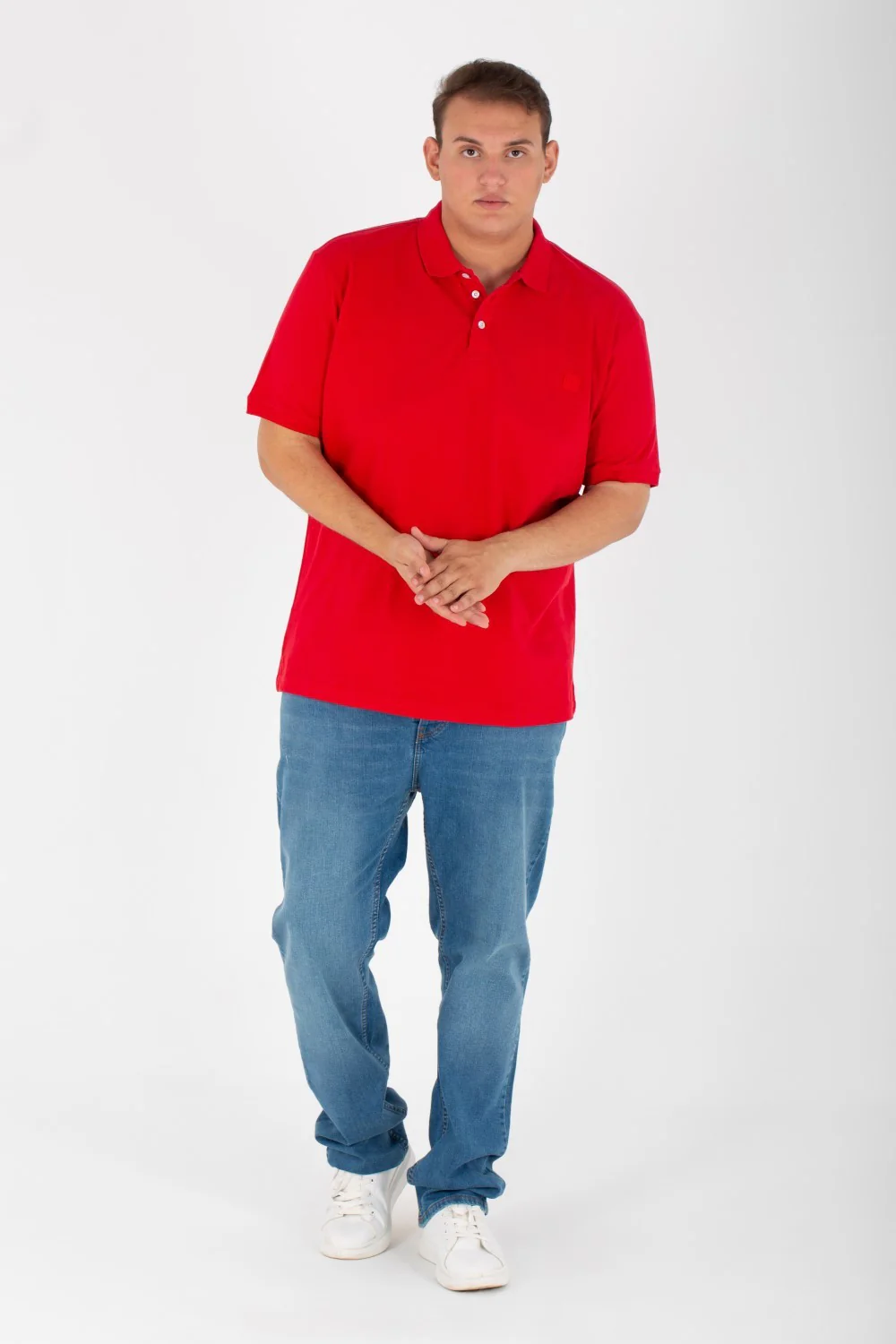 Men's Big Size Plain Basic Short Sleeve Polo T-Shirt In Red - Image 3