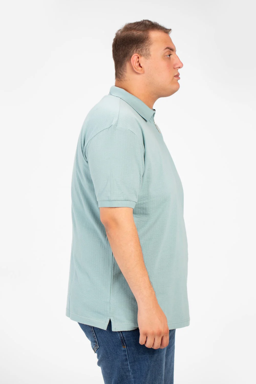 Men's Big Size Polo T-Shirt With Basic Details Short Sleeves Half Zip - Image 3