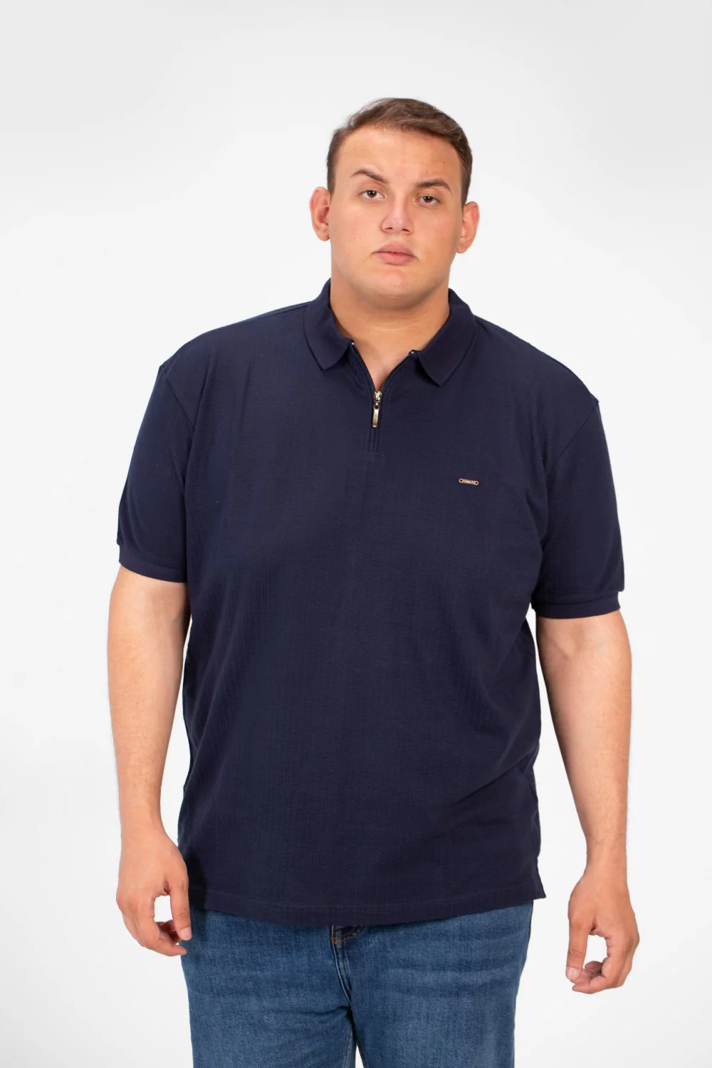 Men's Big Size Polo T-Shirt With Basic Details Short Sleeves Half Zip - Image 5
