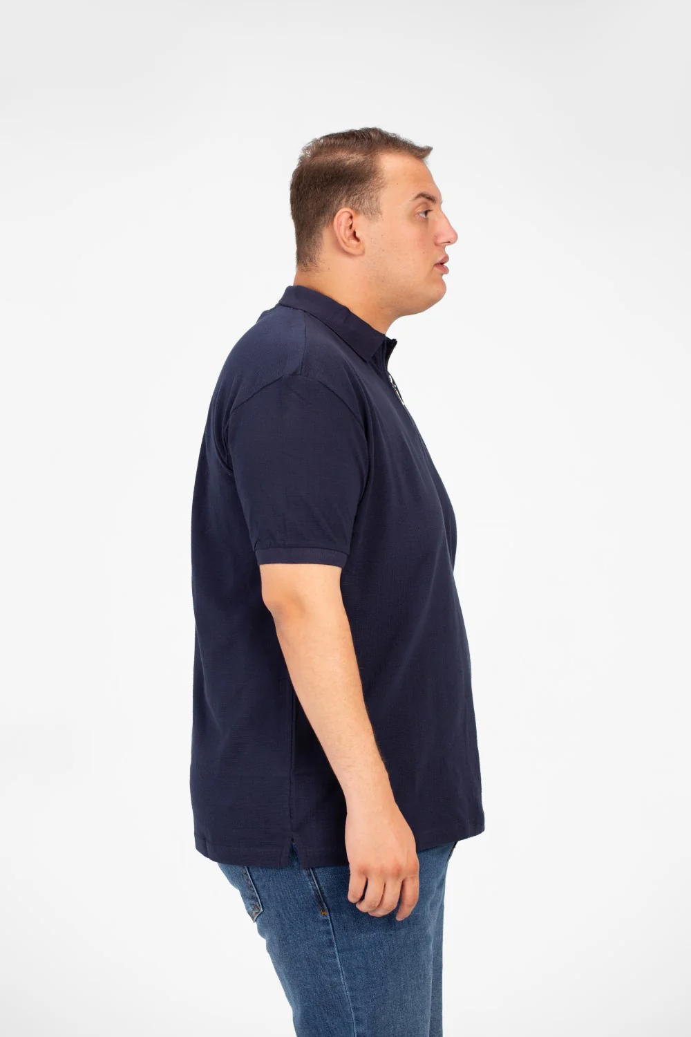 Men's Big Size Polo T-Shirt With Basic Details Short Sleeves Half Zip - Image 7