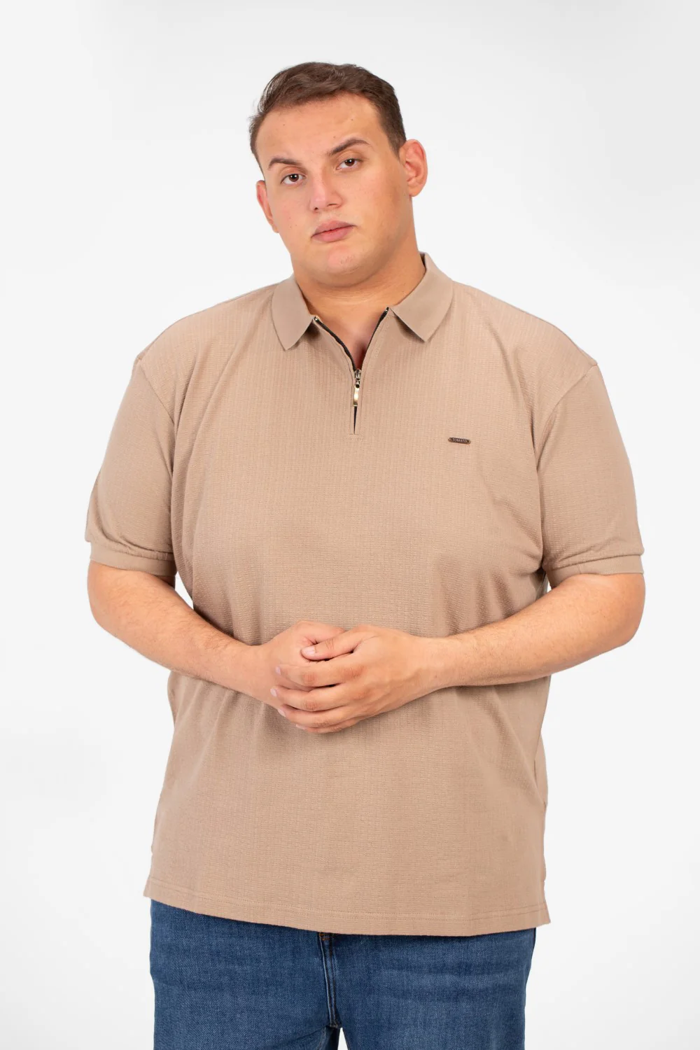 Men's Big Size Polo T-Shirt With Basic Details Short Sleeves Half Zip - Image 9