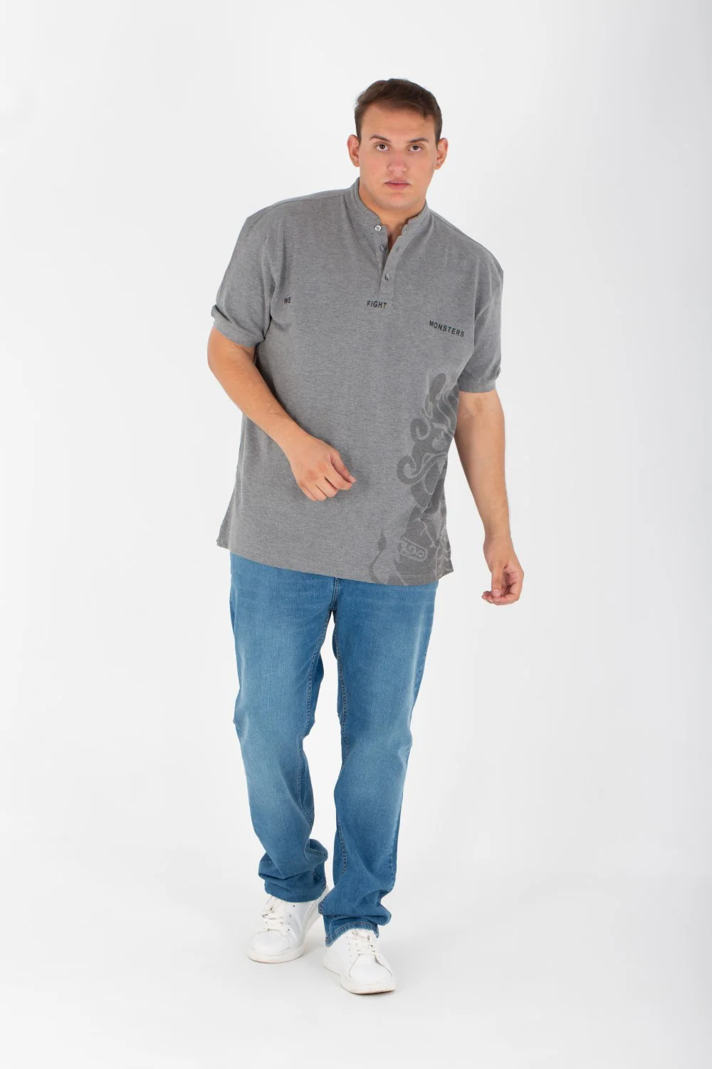 Mens Big Size Printed Polo T-shirt Half Sleeves With Buttons On The Front - Image 4