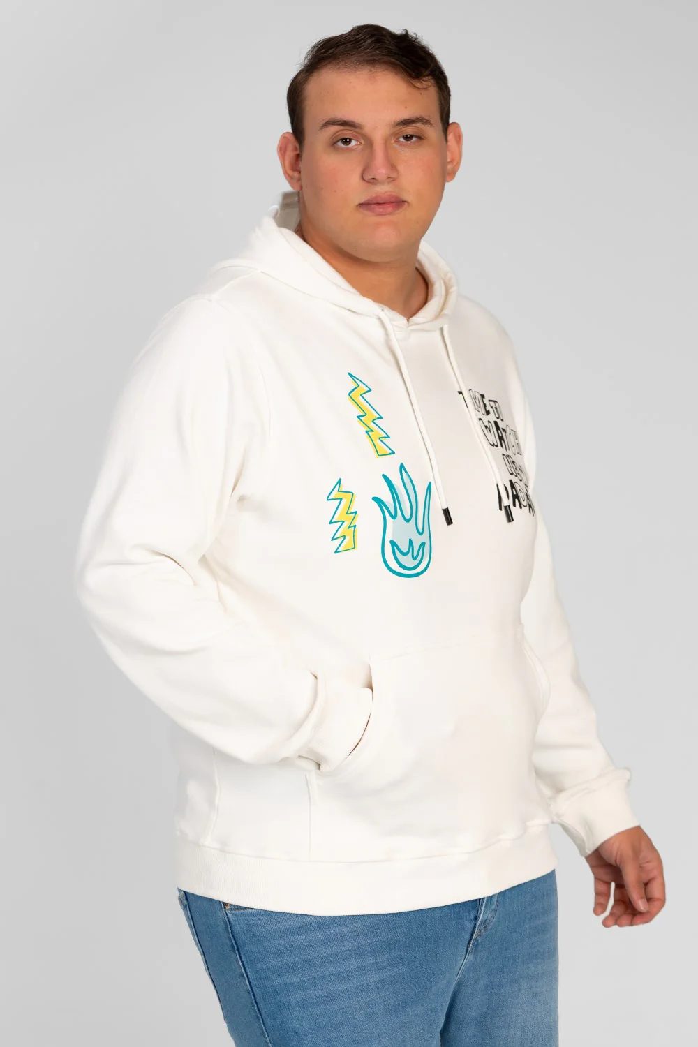 Men's Big Size Printed Sweatshirt With Kangaroo Pocket - Image 3