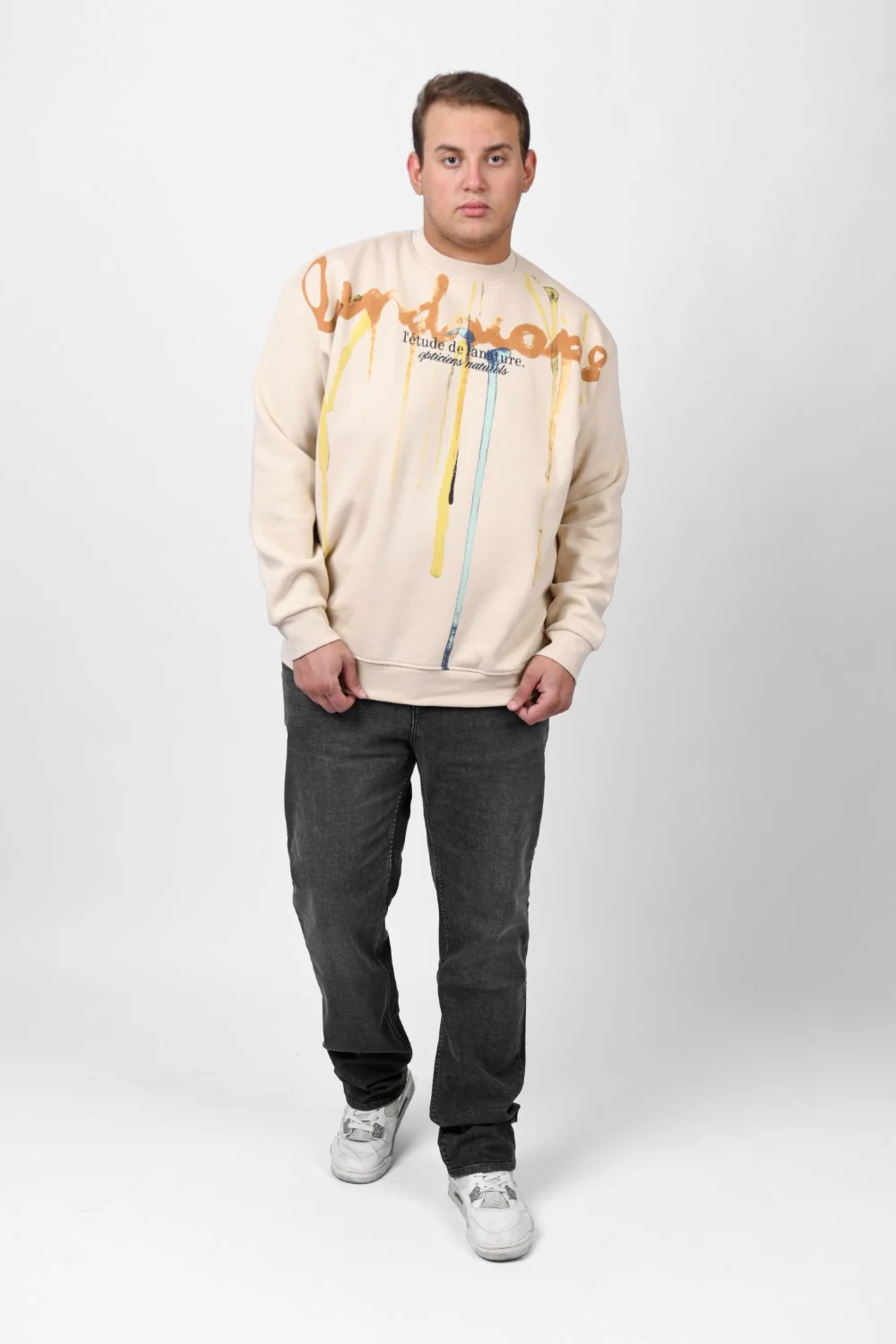Men's Big Size Regular Fit Made Of Comfort Melton Padded Front Printed Sweatshirt - Image 3