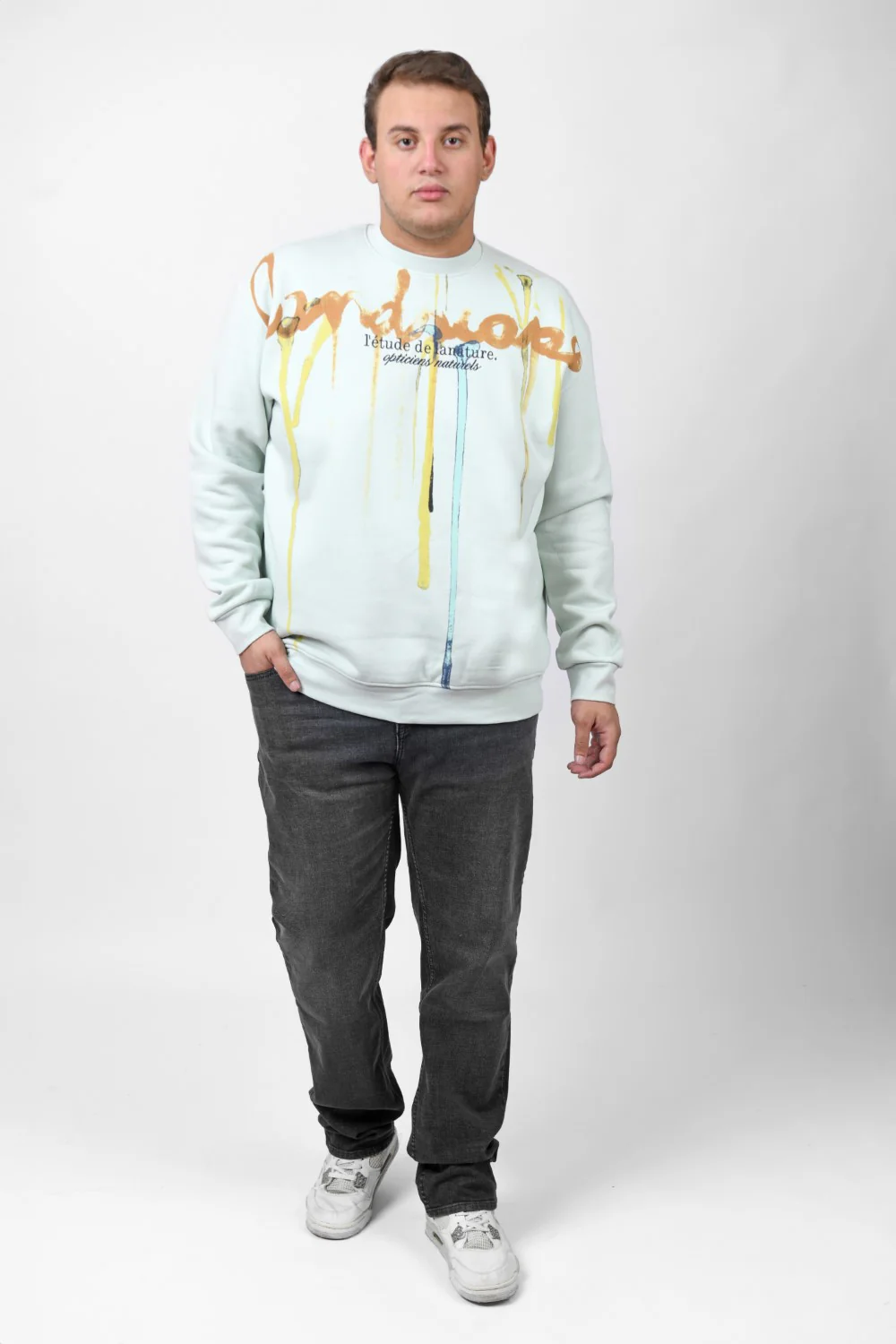 Men's Big Size Regular Fit Made Of Comfort Melton Padded Front Printed Sweatshirt - Image 4